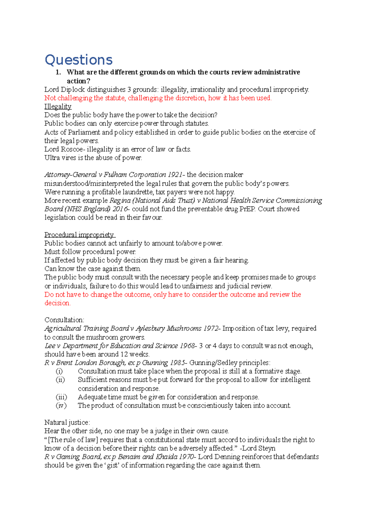 Judicial Review and Illegality Questions Quest ions What are the