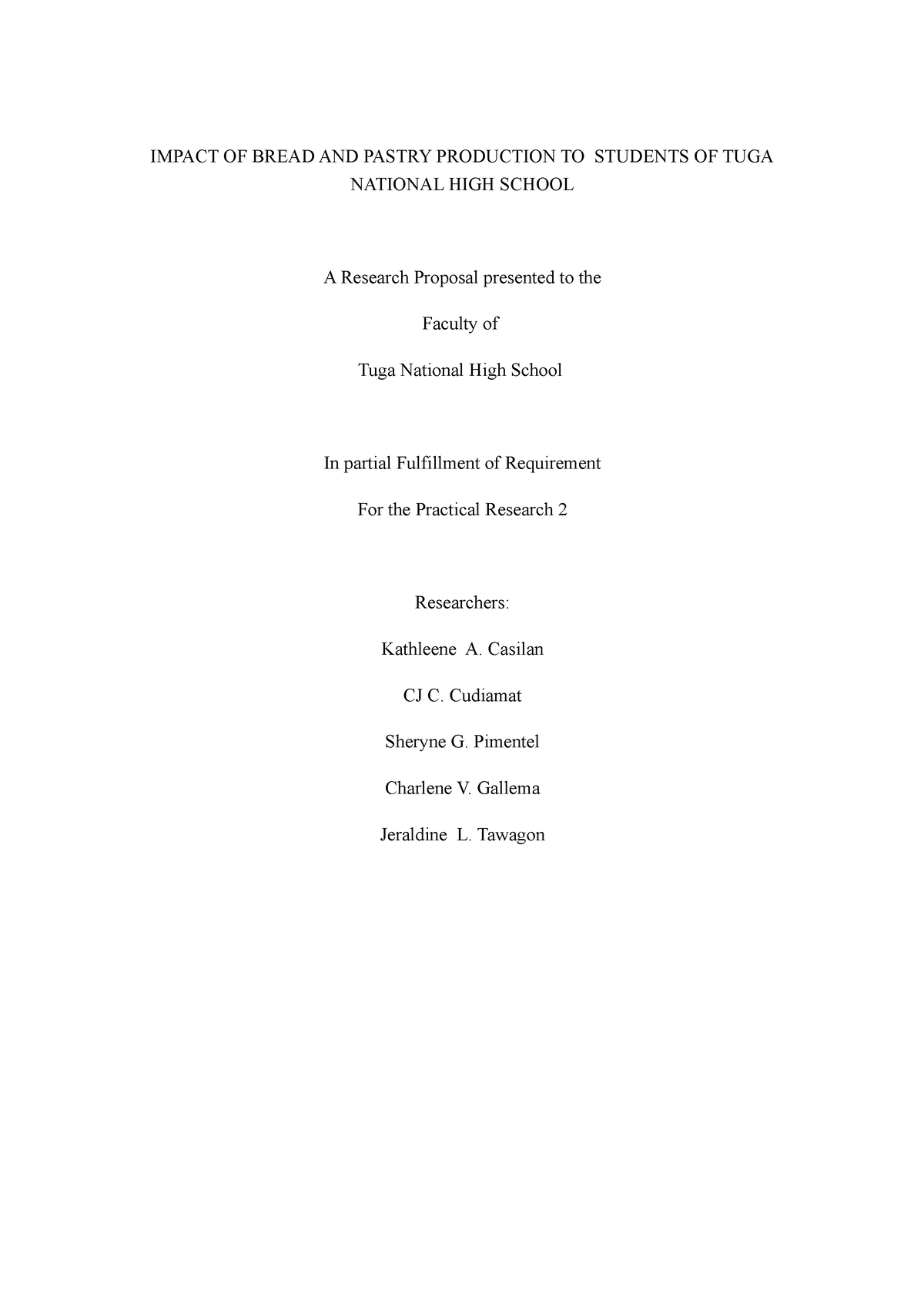 research paper title about bread and pastry production