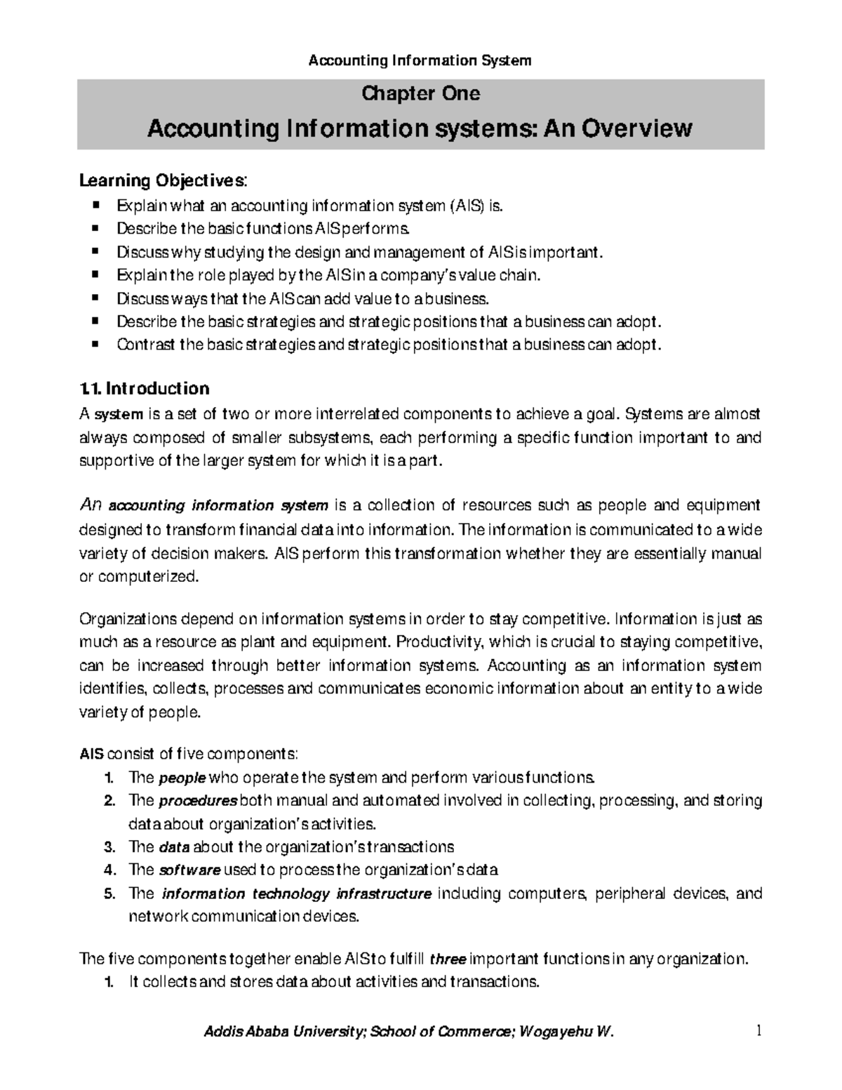 AIS-C1-ed - Chapter One Accounting Information systems: An Overview ...