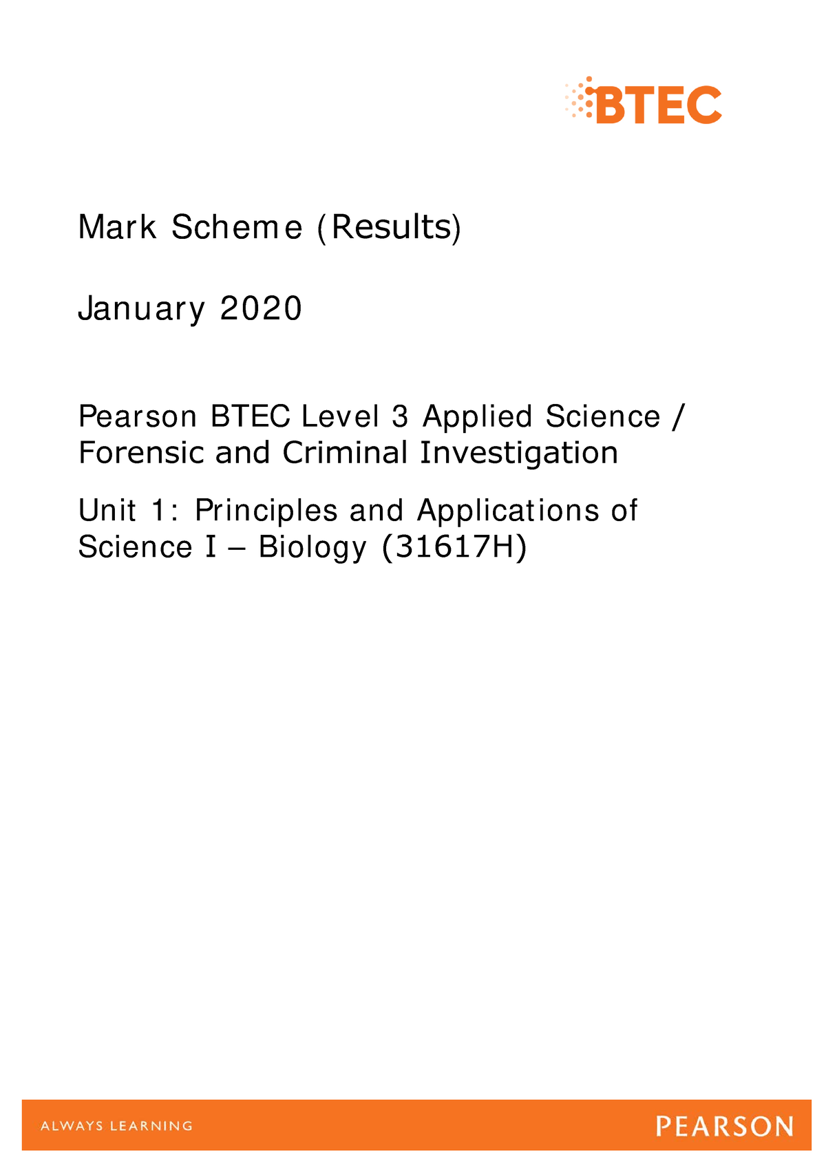 31617 HB Unit1 Rms 202003 18 B - Mark Scheme (Results) January 2020 ...