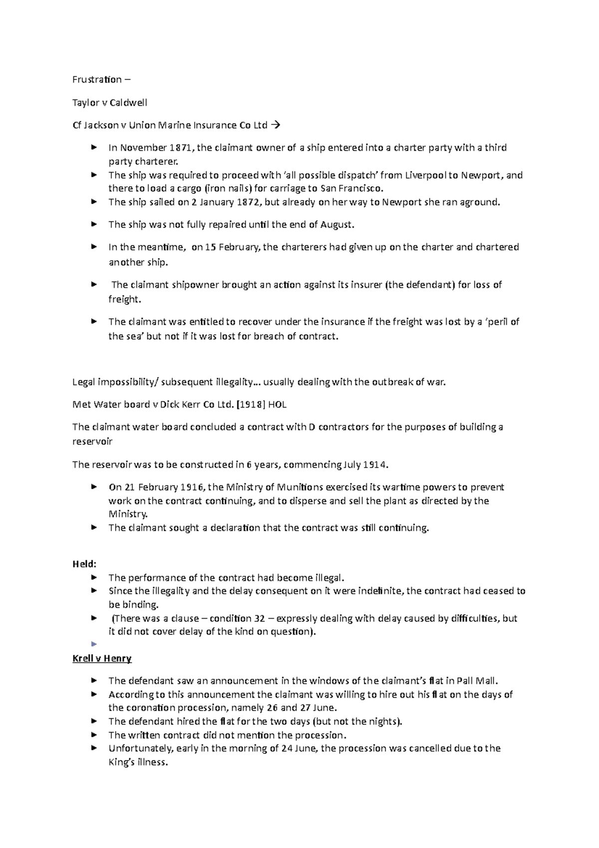 Frustration 17 - Frustraion – Taylor v Caldwell Cf Jackson v Union ...