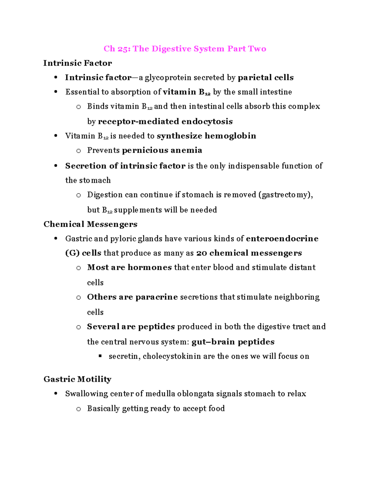 Digestive Part 2 - Notes For Exam 3 - Ch 25: The Digestive System Part ...