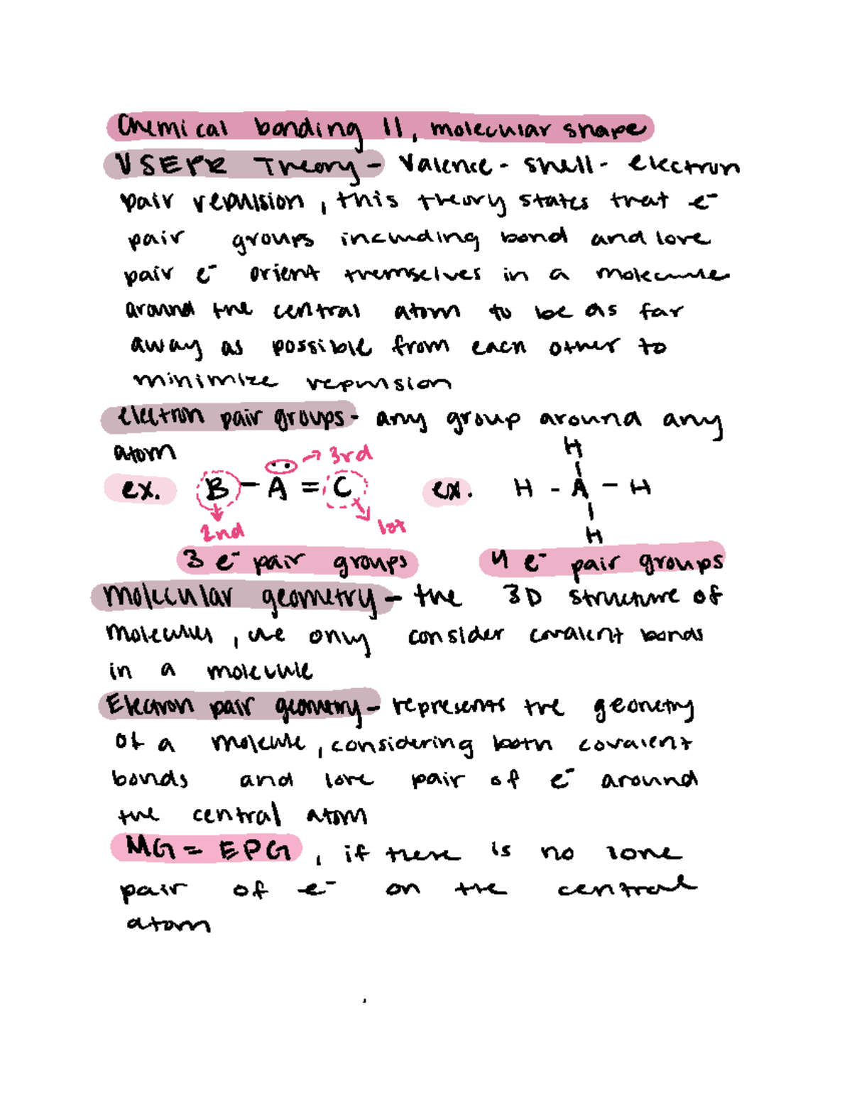 CH Lecture notes 10 Chemical bonding 11 molecular shape VSEPR Theory Valence shell electron
