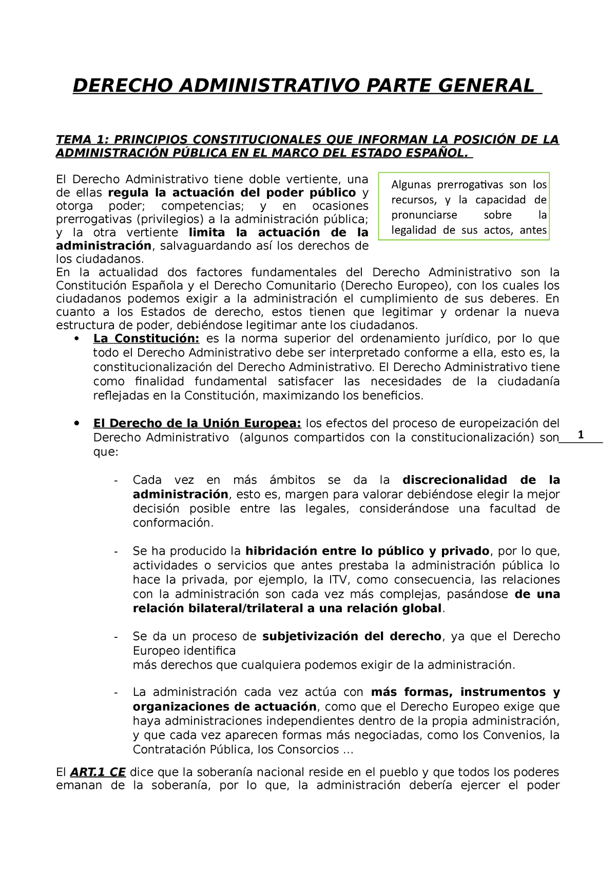 Derecho Administrativo Parte General Derecho Administrativo Parte General Tema 1 Principios