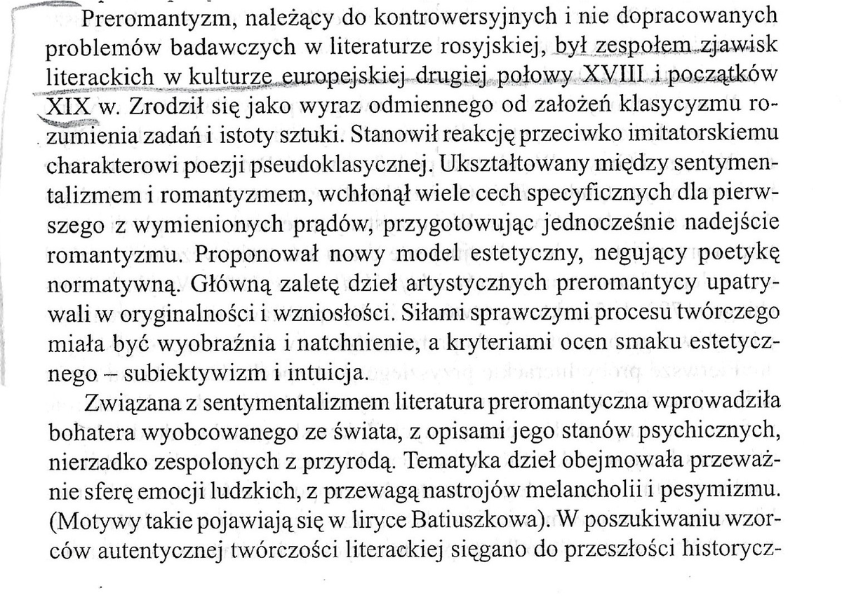 Preromantyzm - - filologia rosyjska - Studocu