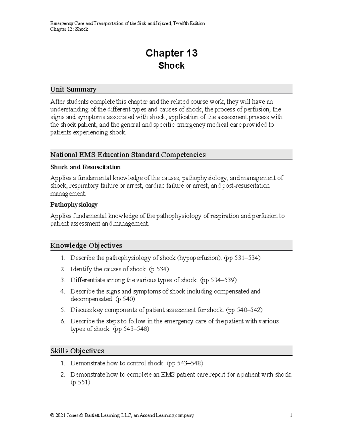 EMT Shock Notes - Chapter 13: Shock Chapter 13 Shock Unit Summary After ...