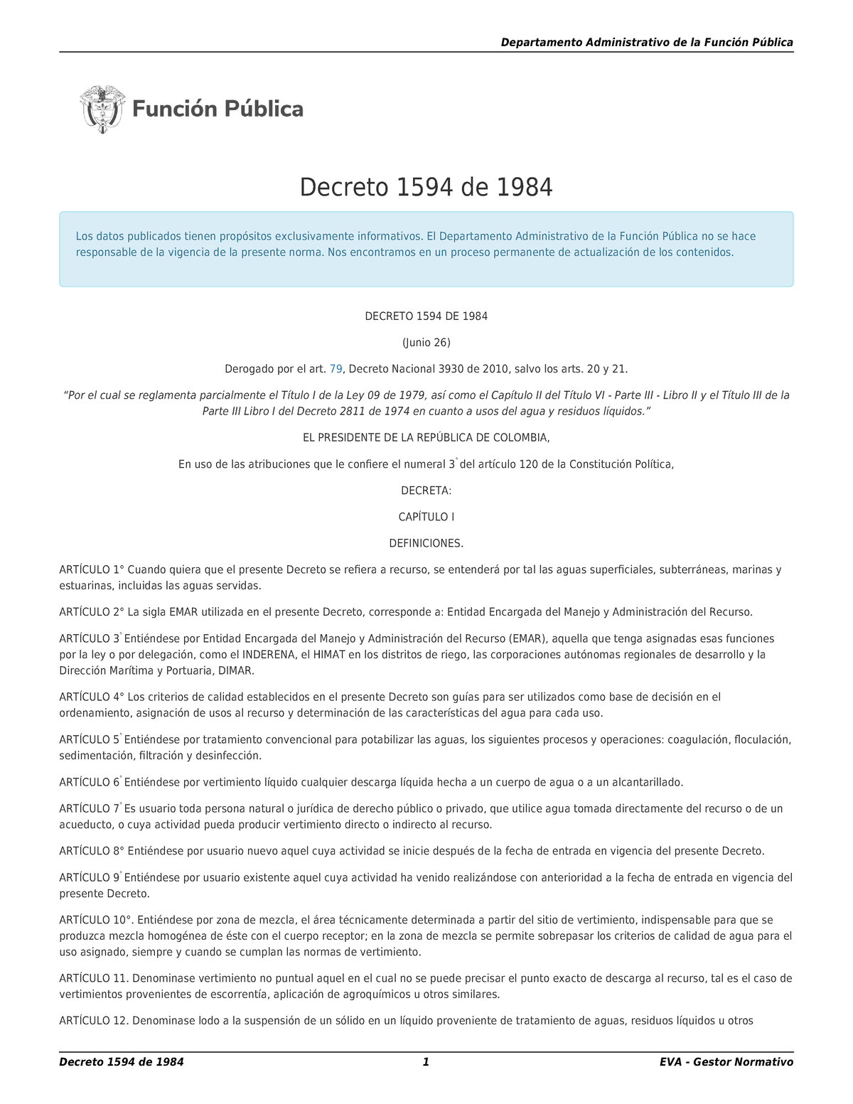 Decreto 1594 De 1984 - Ls,msomdomo - Decreto 1594 De 1984 Los Datos ...