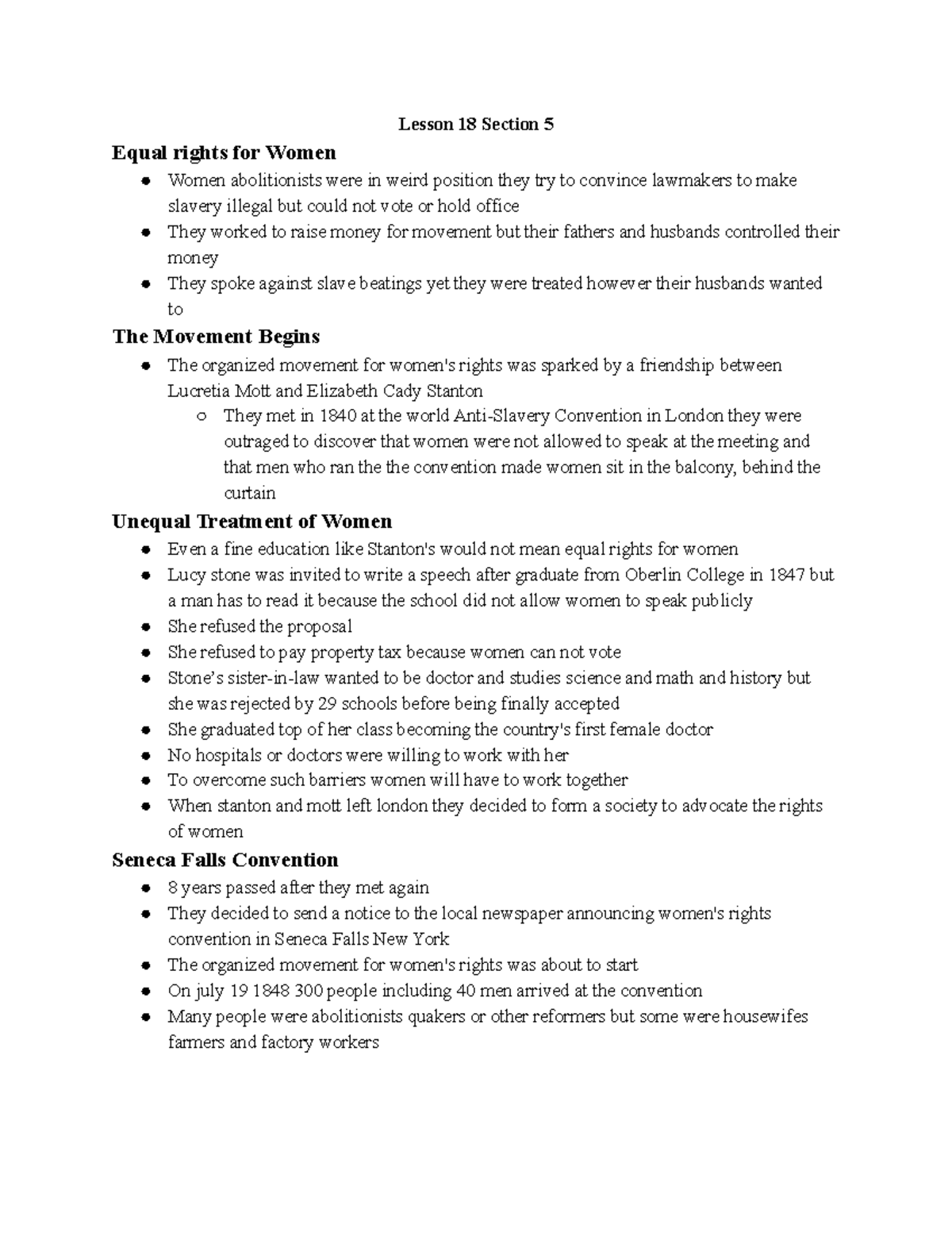 Lesson 18 Section 5 - Lesson 18 Section 5 Equal rights for Women Women ...