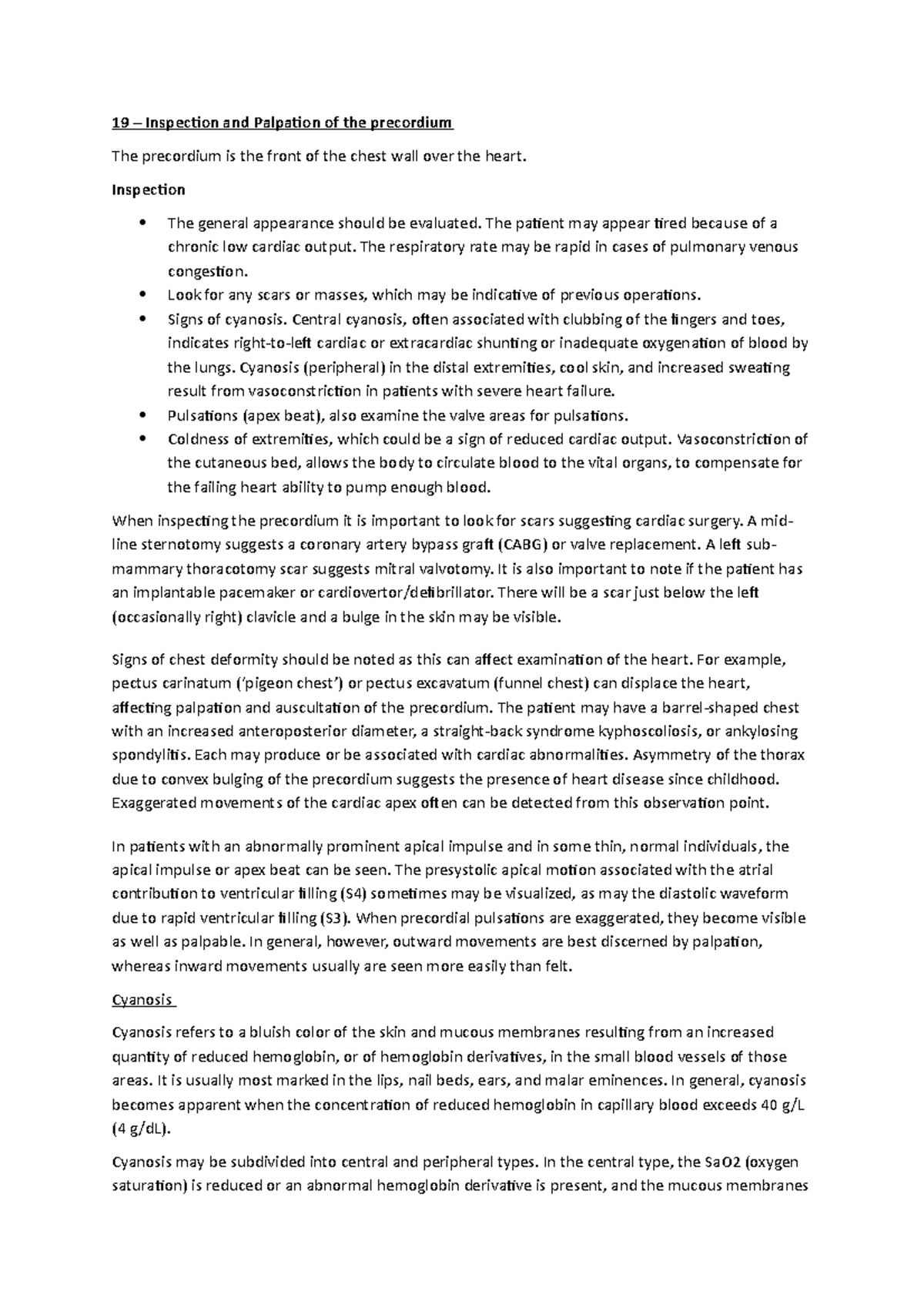 19-Inspection and Palpation of the Precordium - Inspection The general ...