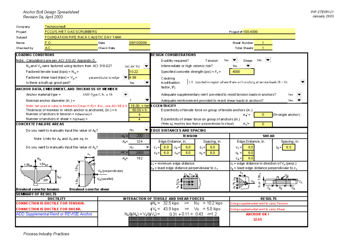 Pernos de Anclaje Anchor Bolt Design Spreadsheet Revision 0a, April
