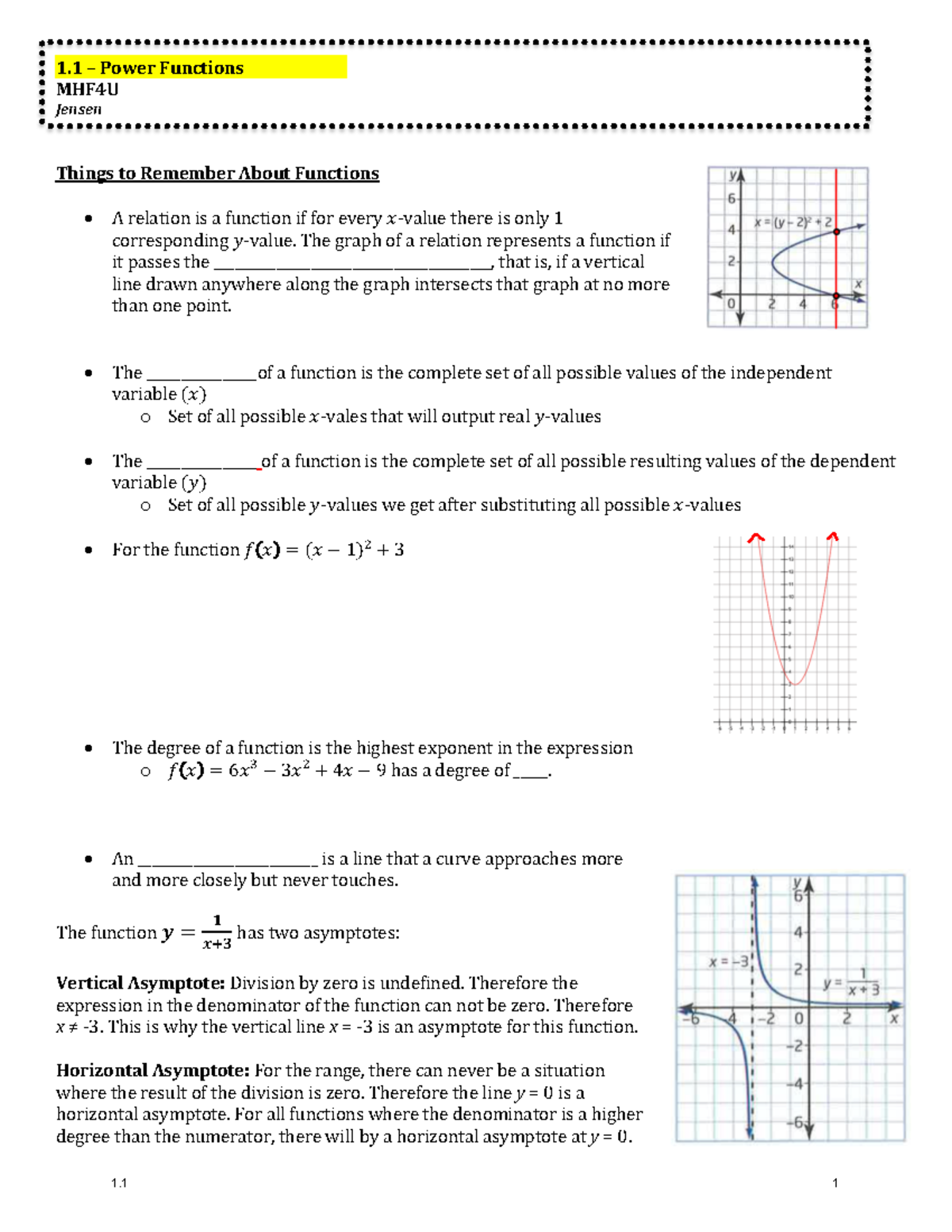 11handout - 13 handout - 1 – Power Functions MHF4U Jensen Things to ...