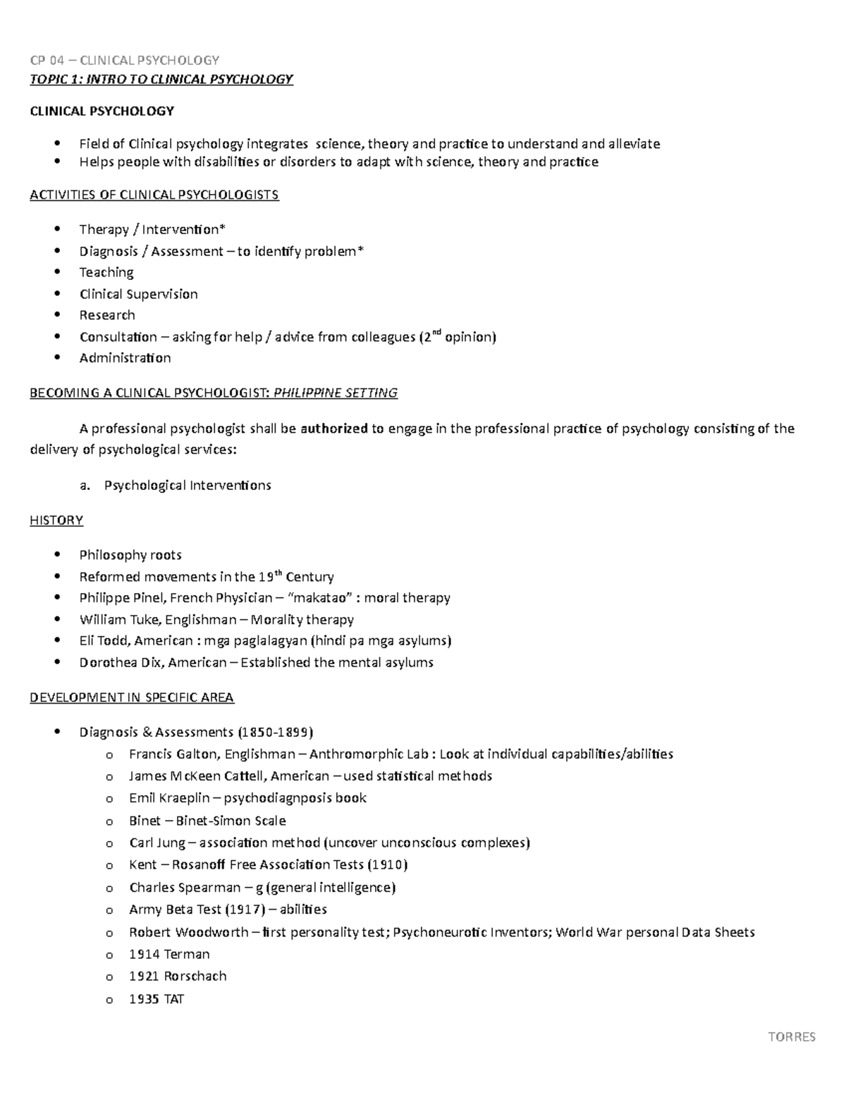 361998423 Clinical Psychology Notes - TOPIC 1: INTRO TO CLINICAL ...