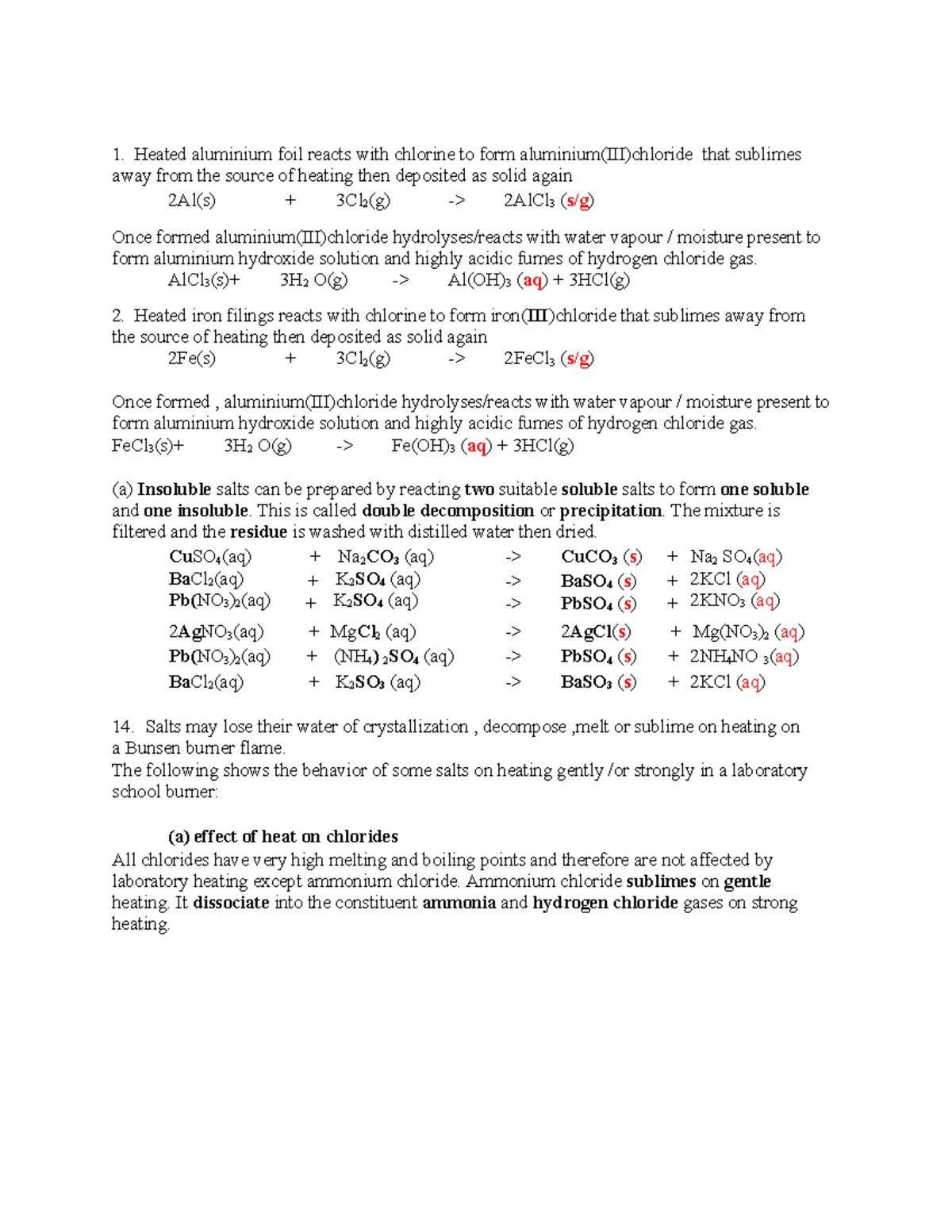 Chemistry notes Second part18 Heated aluminium foil reacts with