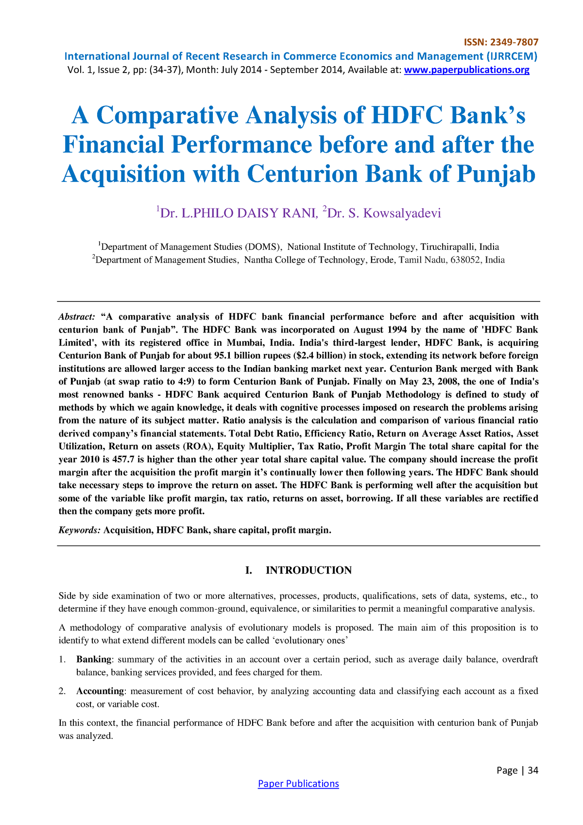 research paper on hdfc bank