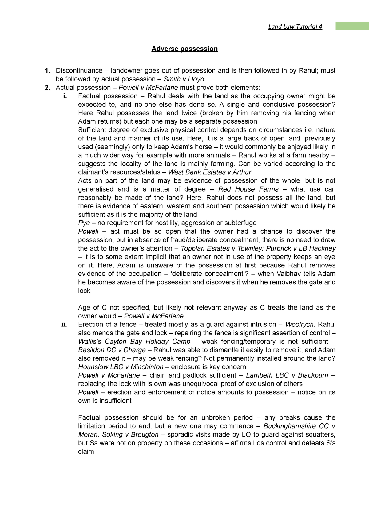 Land Law Tutorial 4 Adverse Possession 1 Discontinuance Landowner Goes Out Of Possession 0783