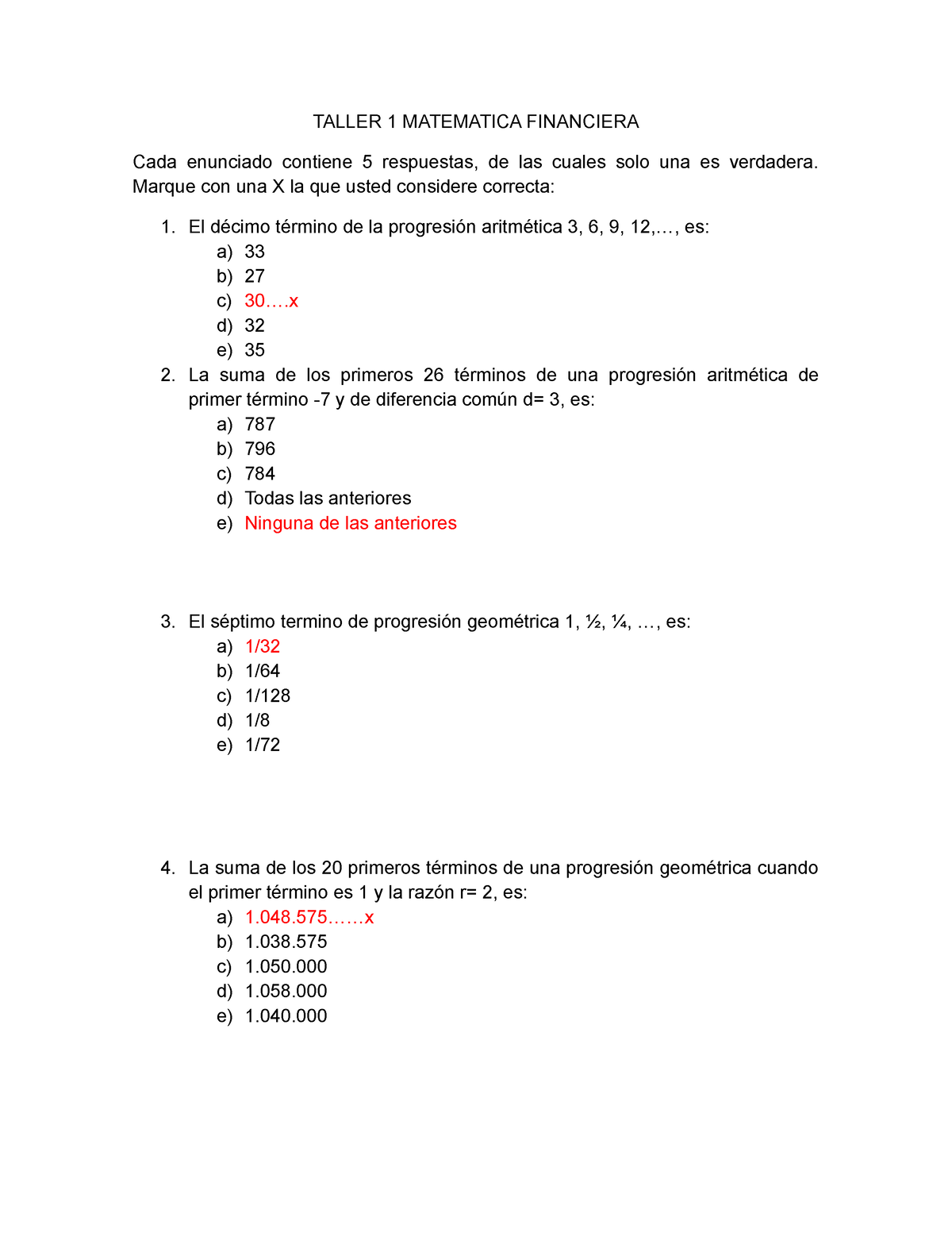 Taller 1 Matematica Financiera-1 - TALLER 1 MATEMATICA FINANCIERA Cada ...