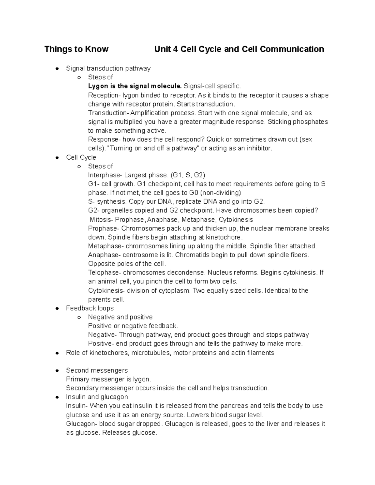 Copy+of+Things+to+Know+Unit+4 - Things to Know Unit 4 Cell Cycle and ...