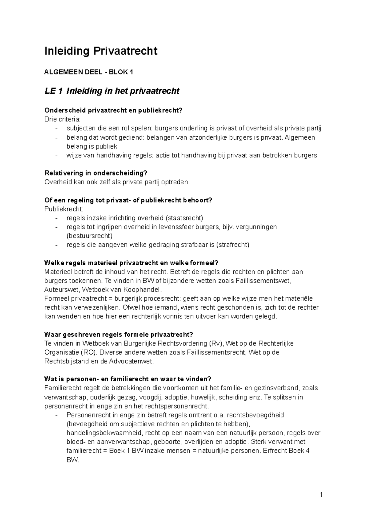 Samenvatting Inleiding Privaatrecht - Inleiding Privaatrecht ALGEMEEN ...