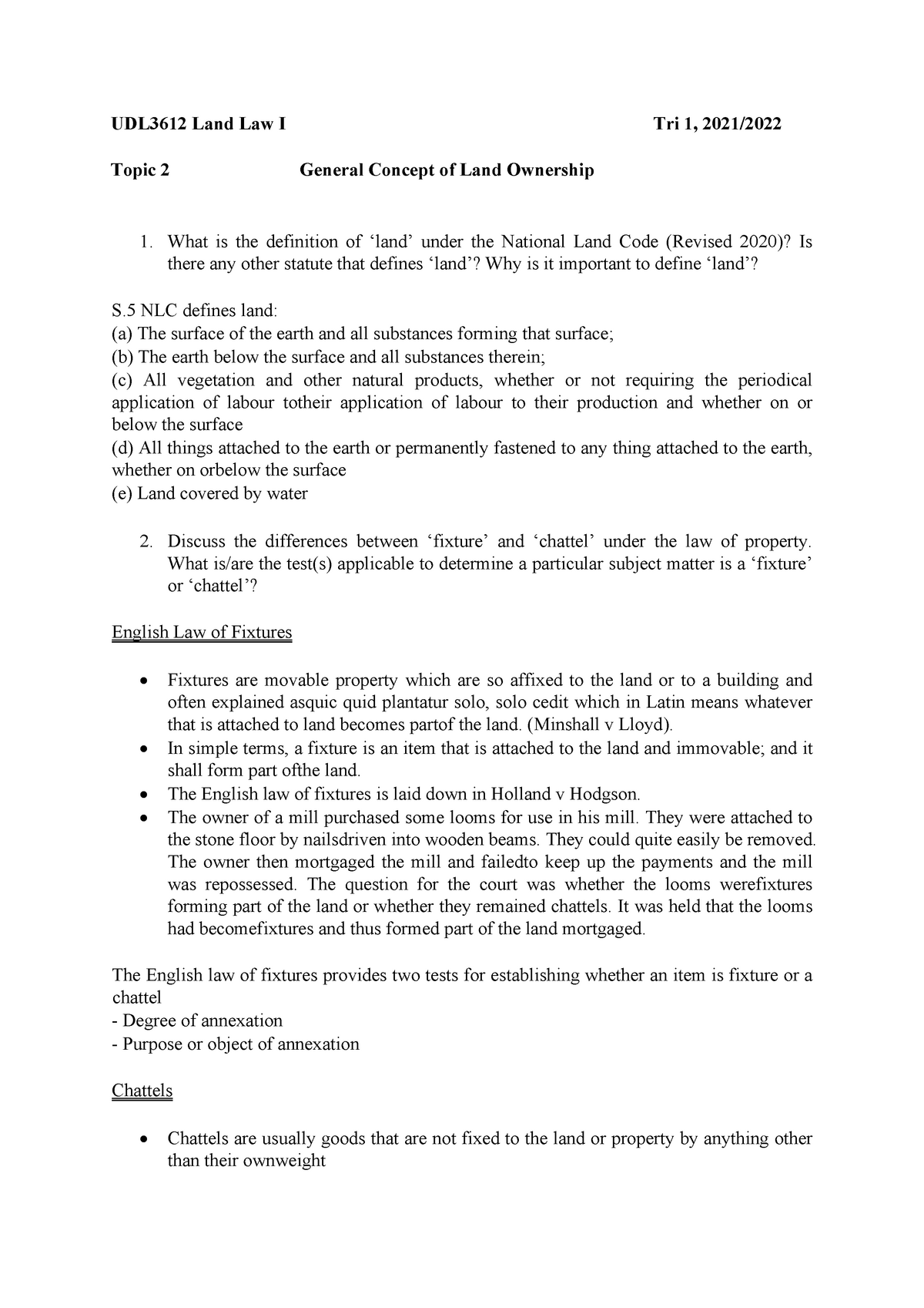 Land law tutorial material - MMU - Studocu