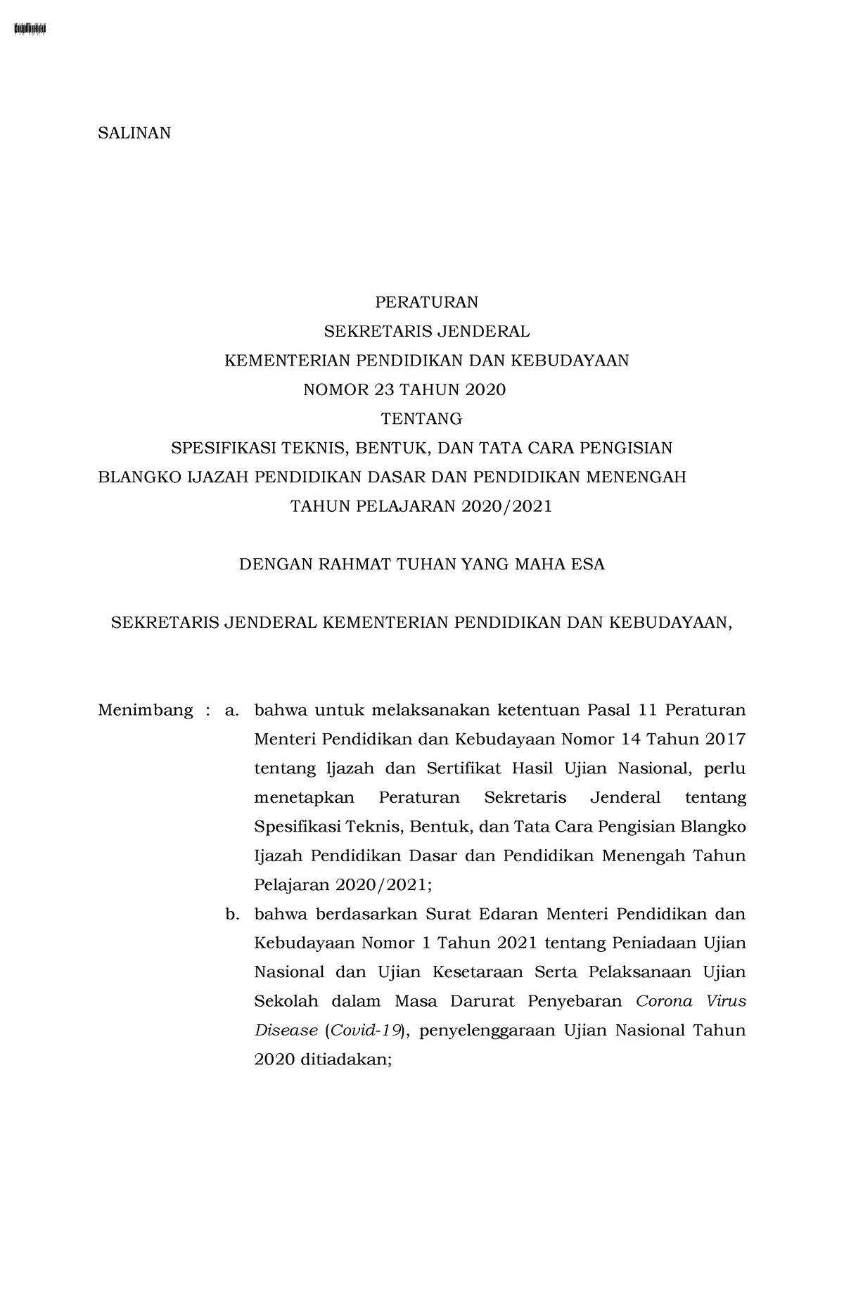 1 - Adasdasd - SALINAN PERATURAN SEKRETARIS JENDERAL KEMENTERIAN ...