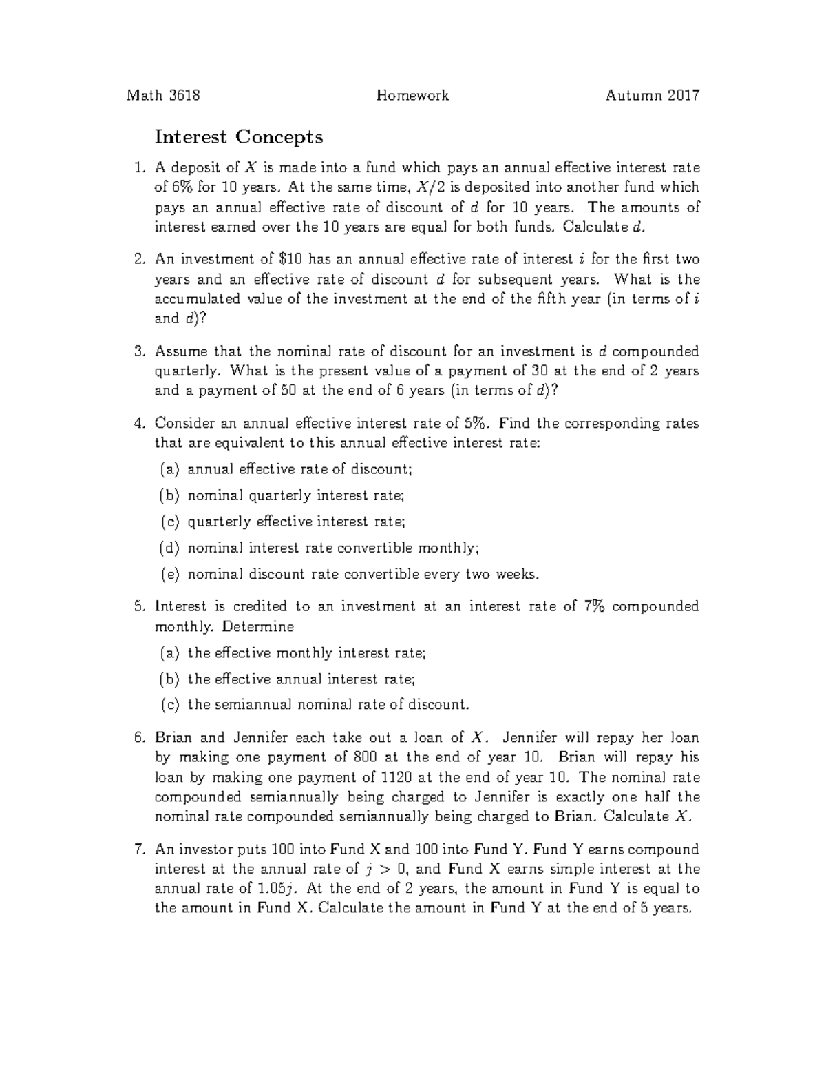 Math 3618 HW part 1 - Math 3618 Homework Autumn 2017 Interest Concepts ...