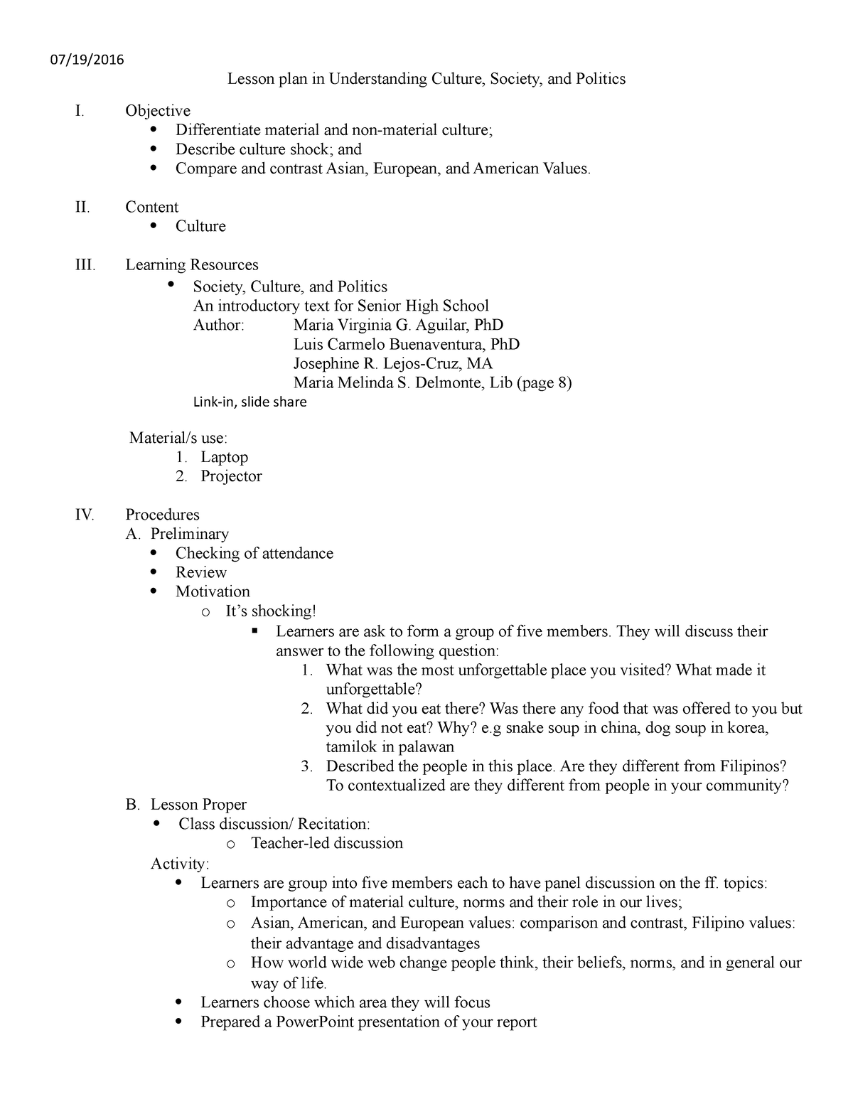 Lesson plan9 - education is the key - 07/19/ Lesson plan in ...