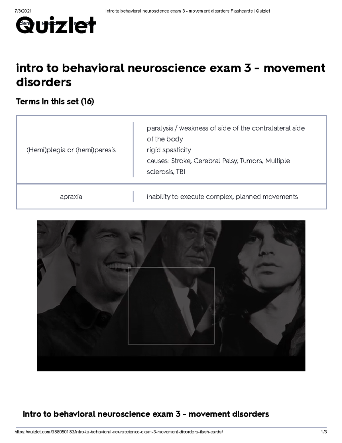 Intro To Behavioral Neuroscience Exam 3 - Movement Disorders Flashcards ...