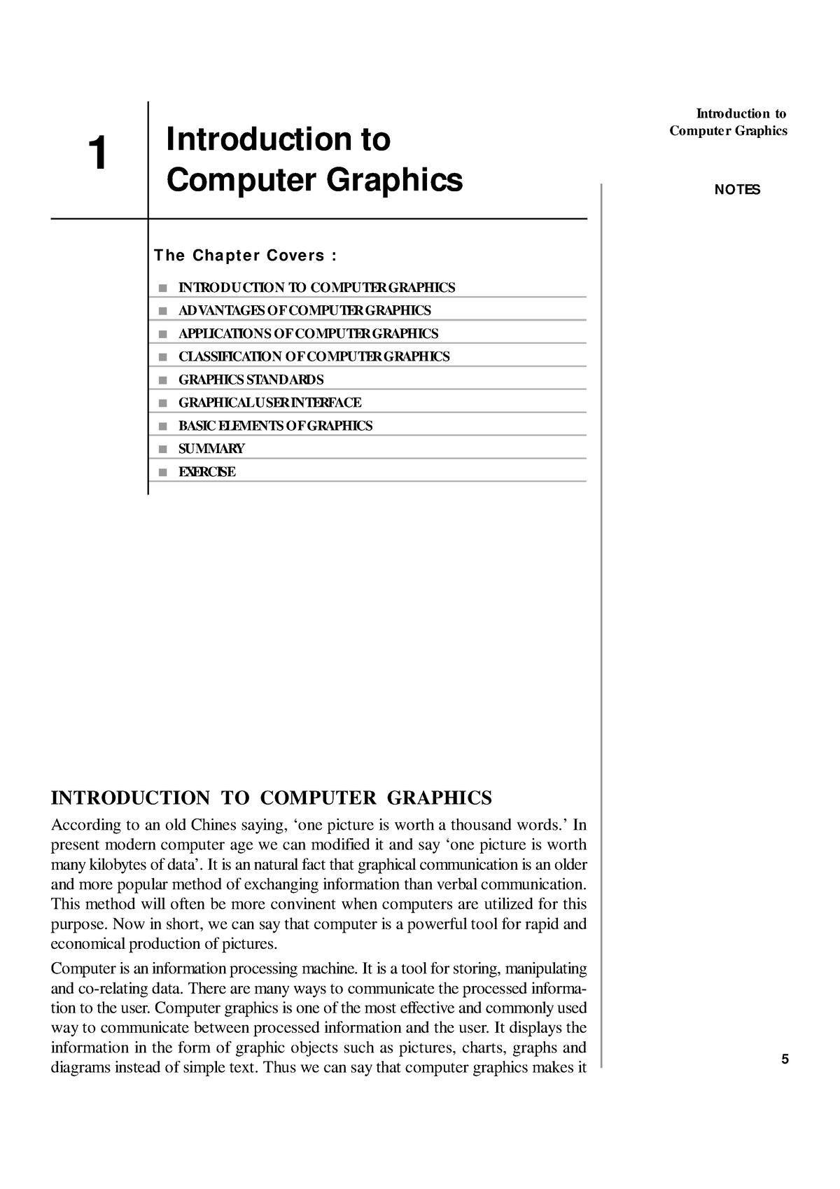 Chapter 1 - Cg Introduction - NOTES Introduction To Computer Graphics 5 ...