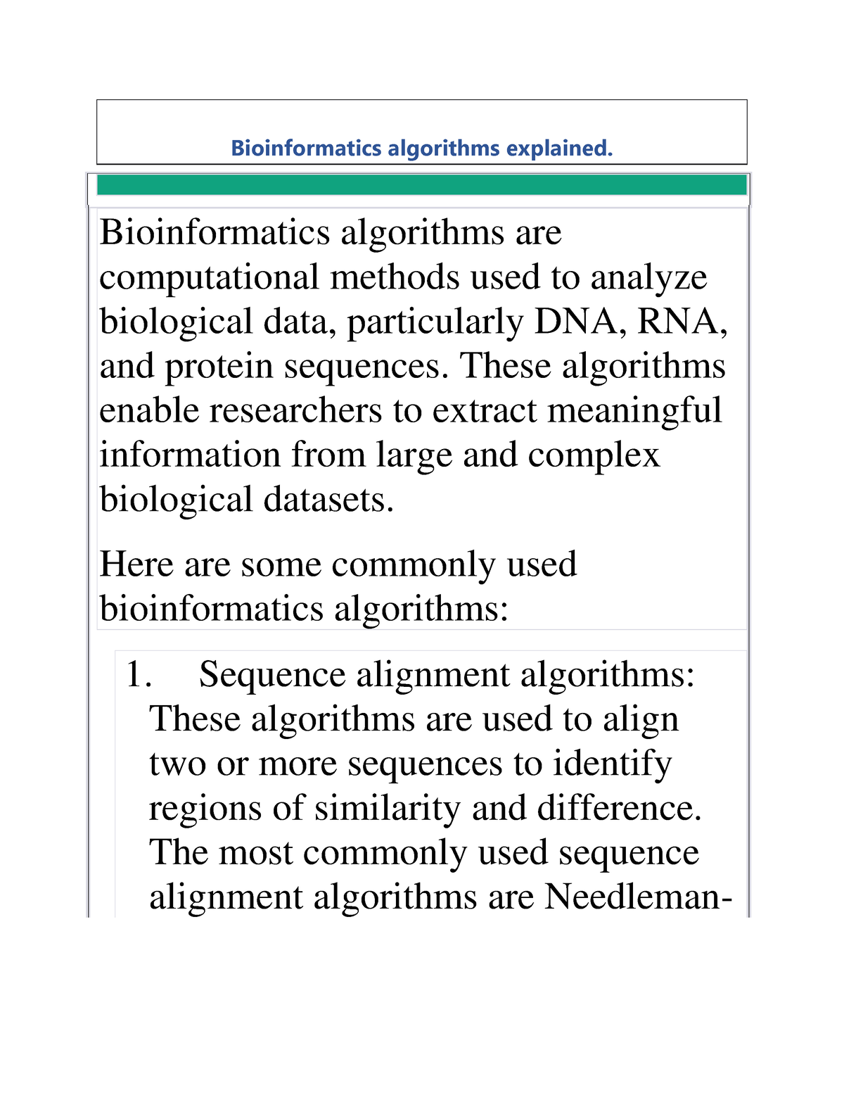 Bioinformatics Algorithms 1 - Bioinformatics Algorithms Are Computational Methods Used To ...