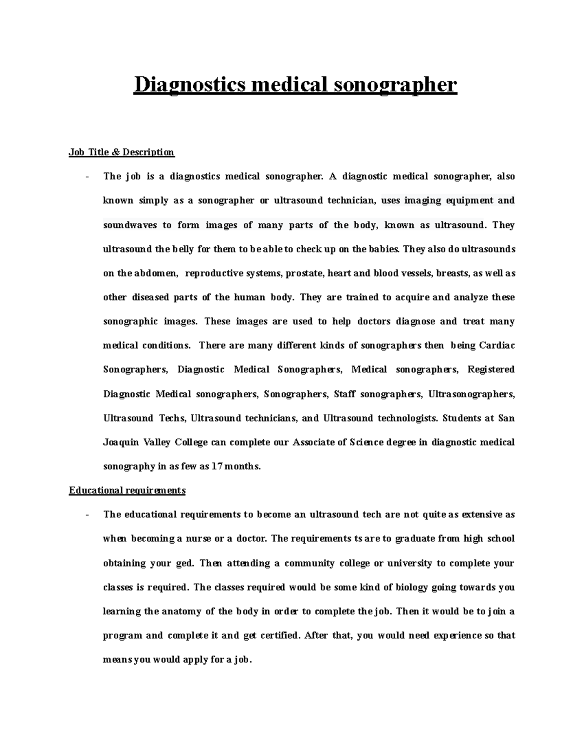 Task 6 Health Career Pathway Research Paper Diagnostics medical