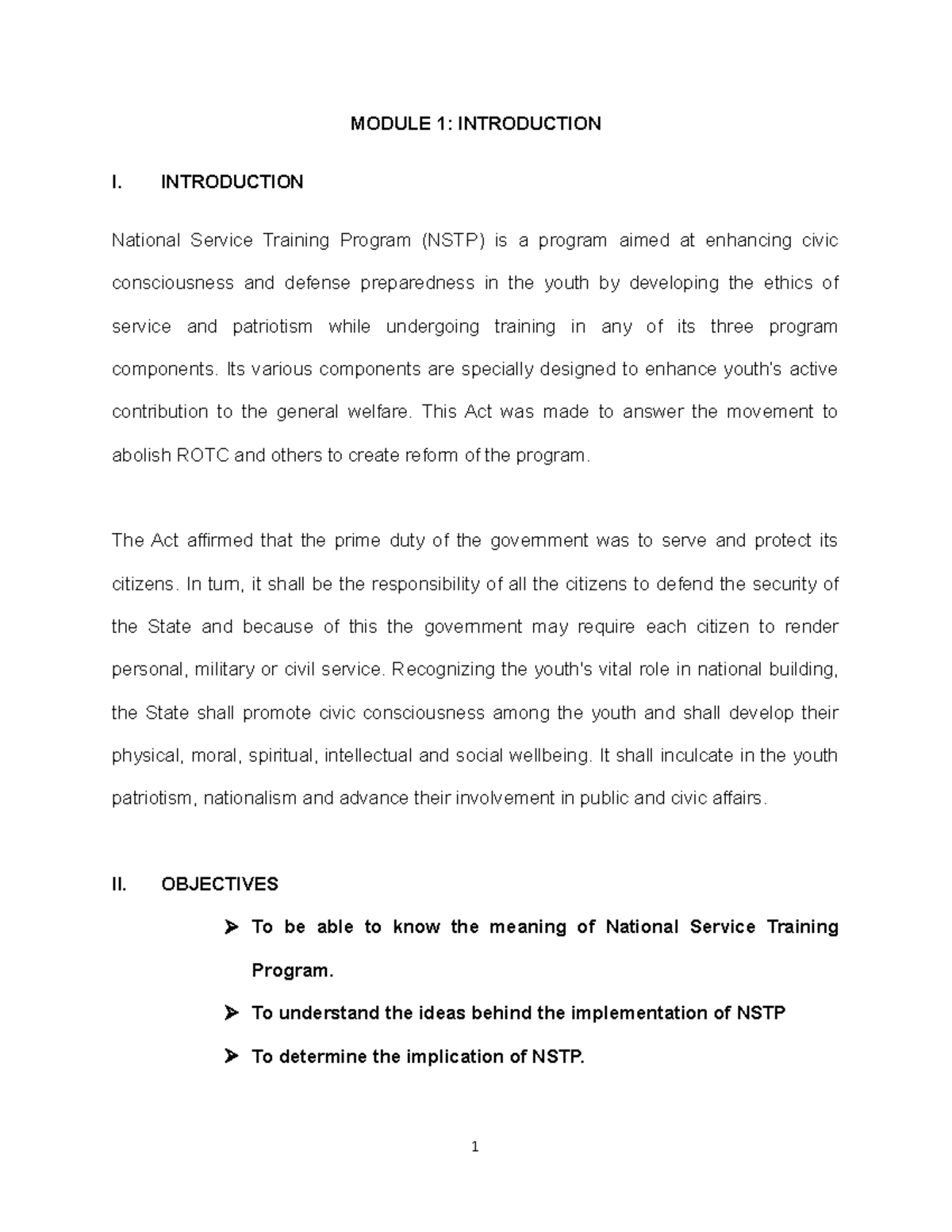 Module 1 - Introduction - MODULE 1: INTRODUCTION I. INTRODUCTION ...