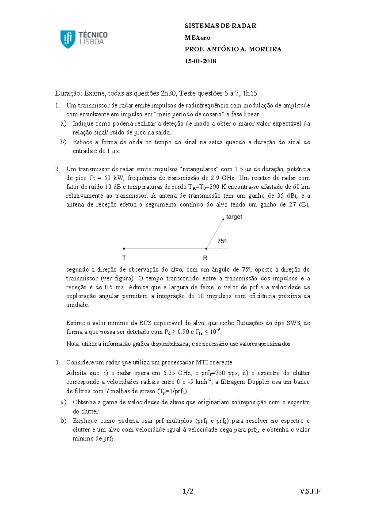 Srad 17 18 1º Exame Com Resolução Sistemas De Radar Meaero Prof AntÓnio A Moreira 15 01 2614