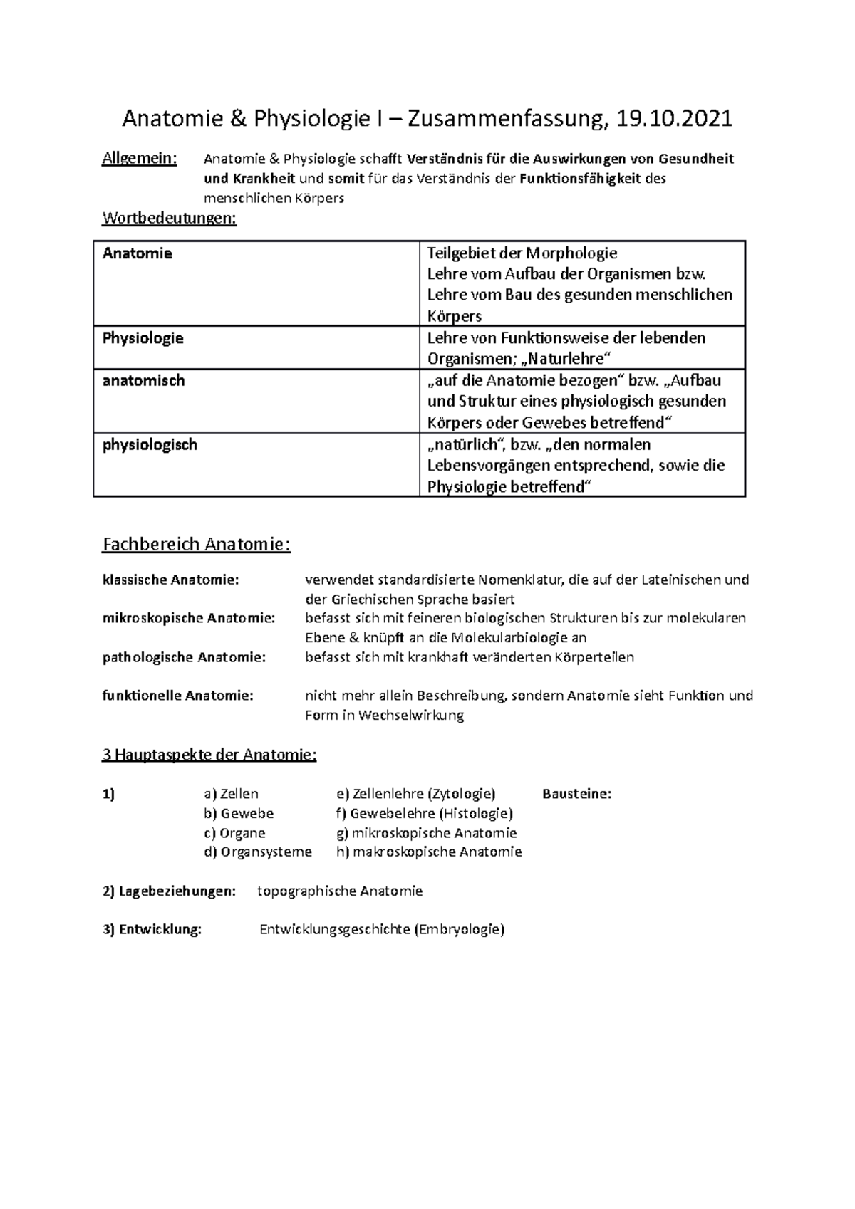 Zusammenfassung AI von Video Anatomie & Physiologie I