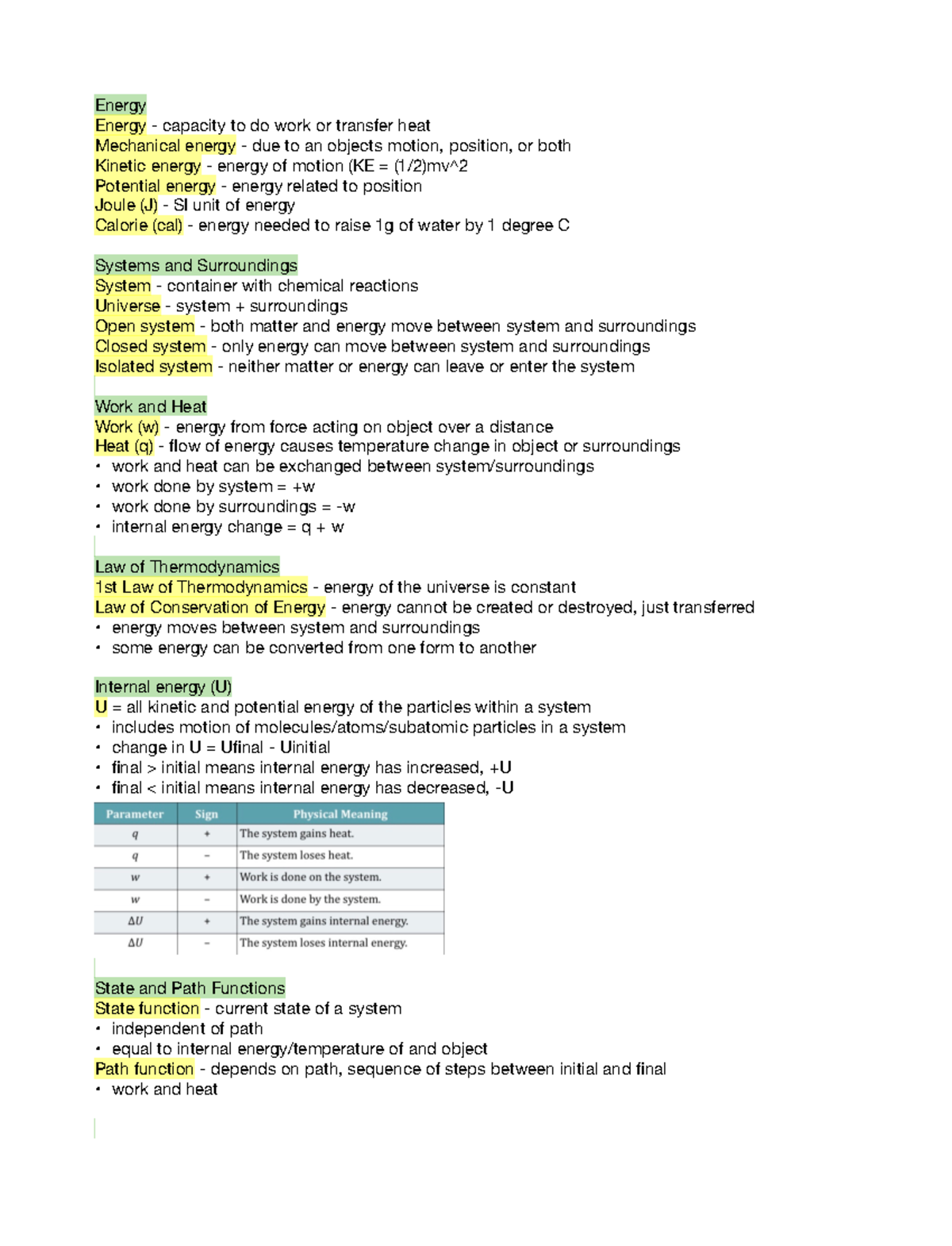 Chapter 6 - Thermochemistry - CHE 105 - Energy Energy - capacity to do ...