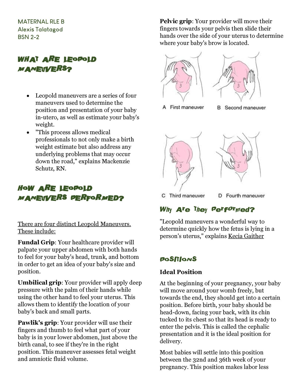 Leopolds Transes - MATERNAL RLE B Alexis Talatagod BSN 2- WHAT ARE ...