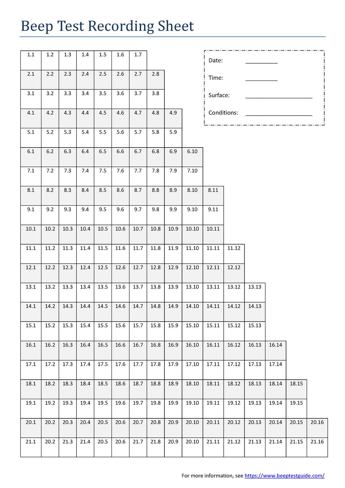 Beep-recording-sheet - Beep Test Recording Sheet For more information ...