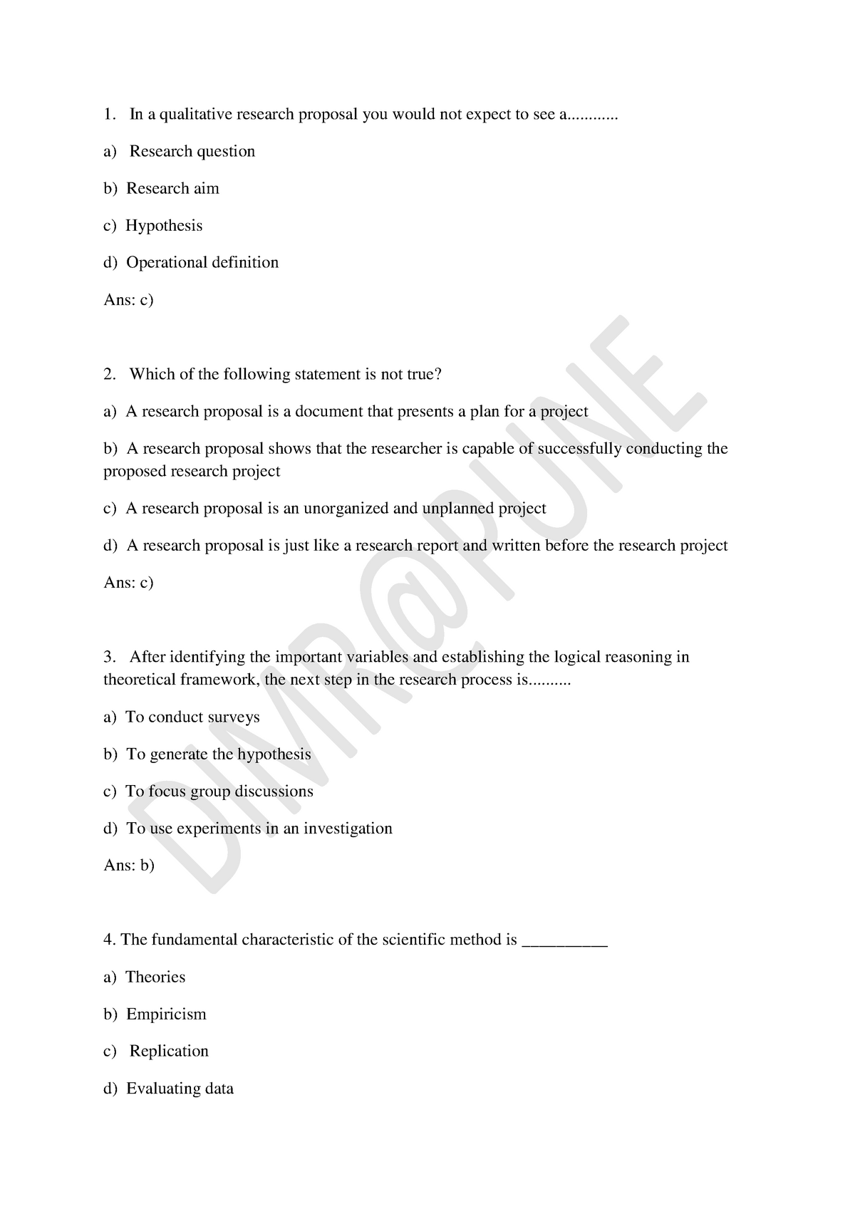 a research proposal mcq