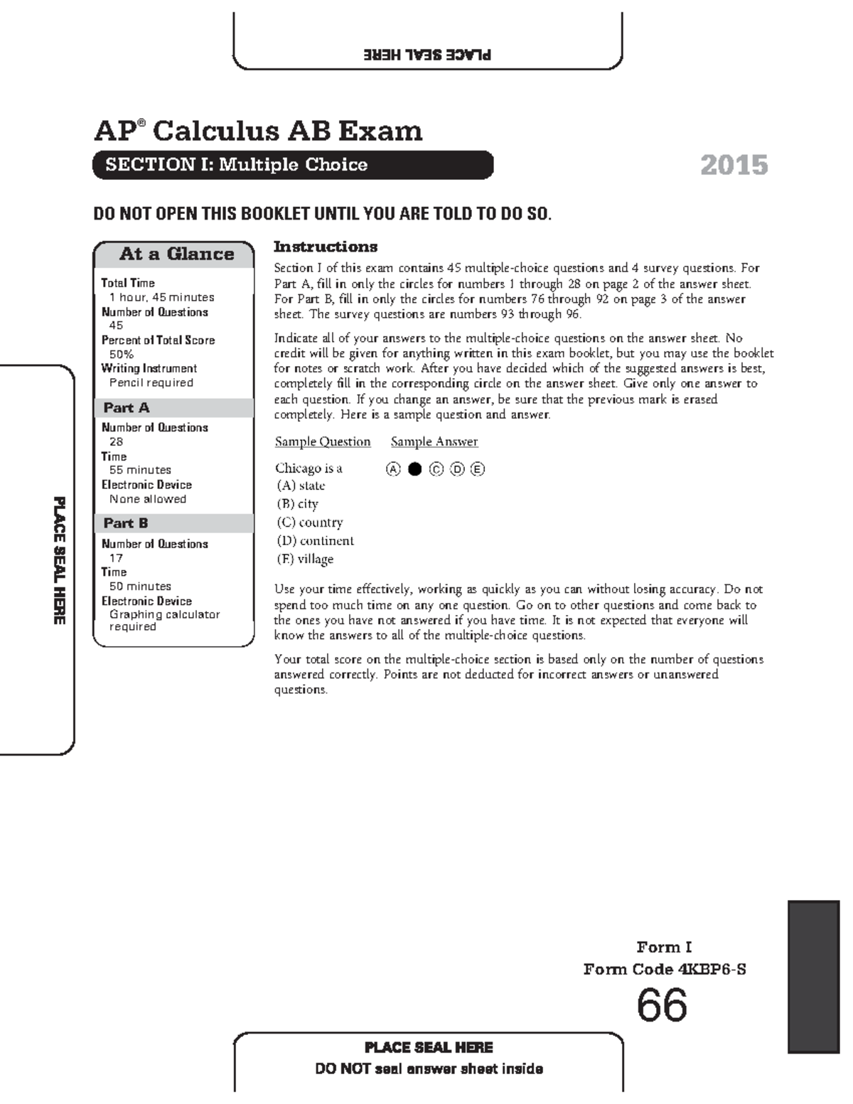 2015 International Practice Exam Calculus A B - AP ® Calculus AB Exam ...