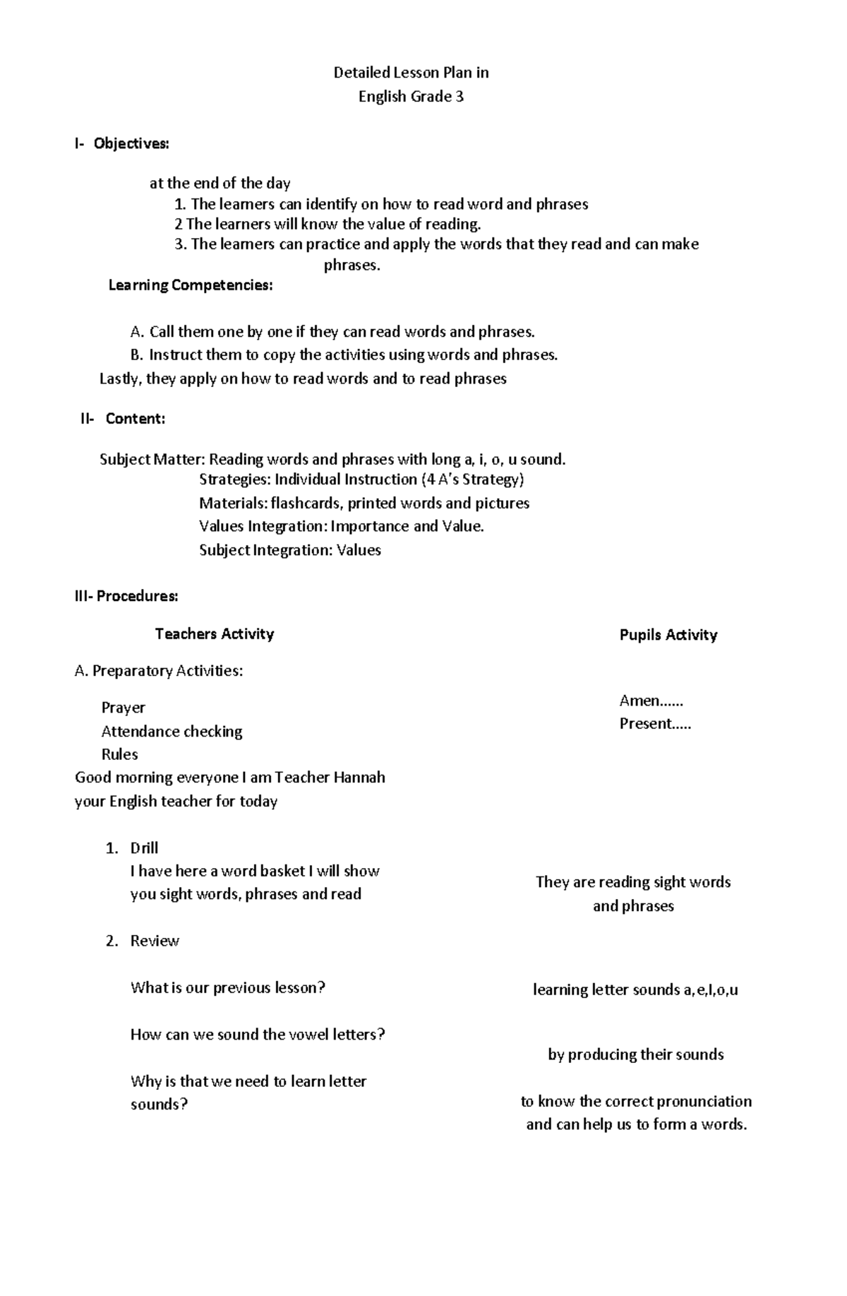 Detailed Lesson Plan in English - Detailed Lesson Plan in English Grade ...