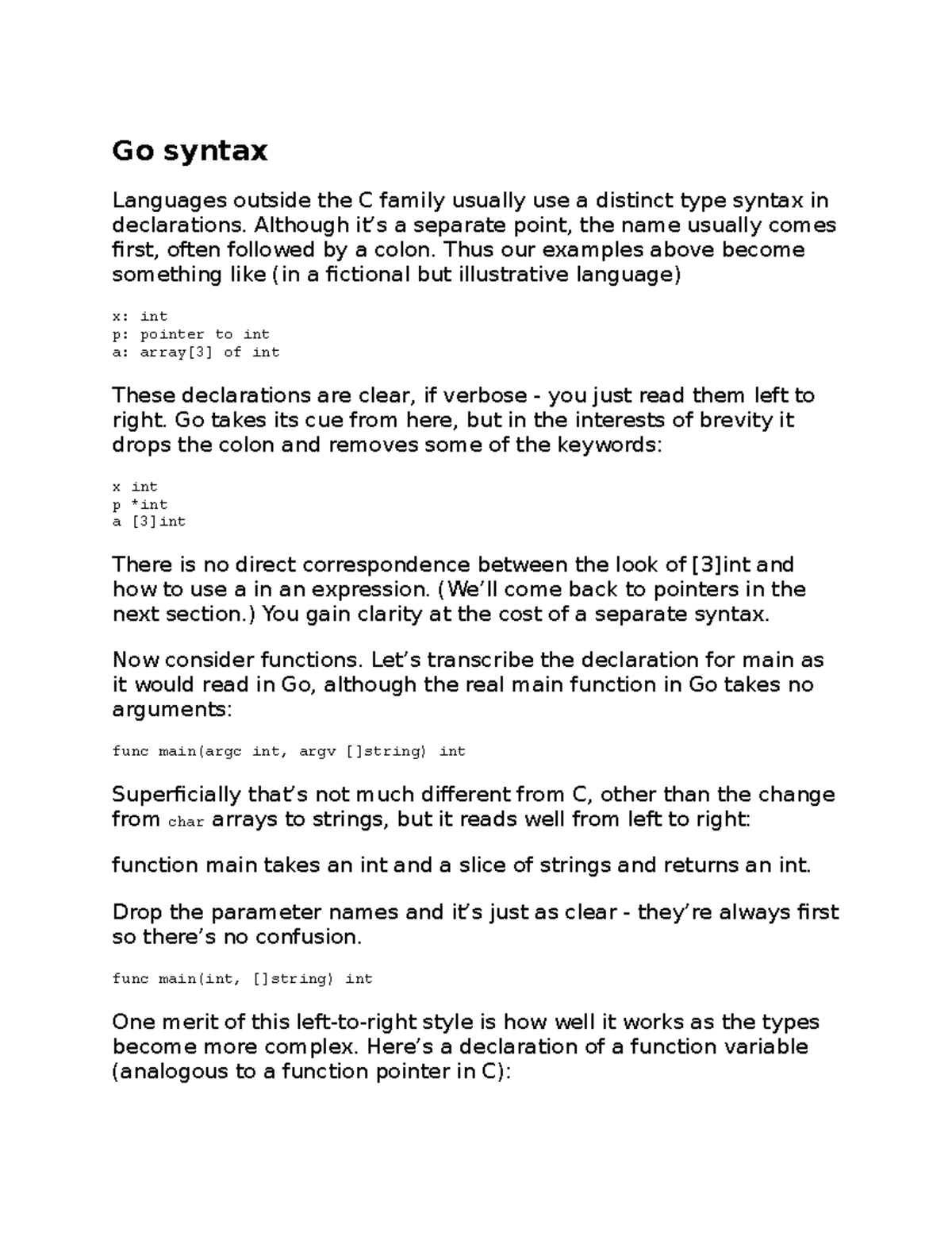 Go syntax - Computer technology essays - Go syntax Languages outside ...