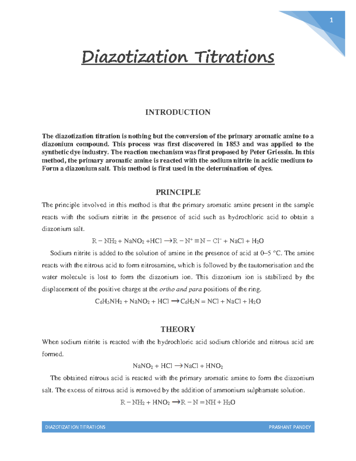 Diazotization Titrations Pharmaceutical Analysis Bachelor of