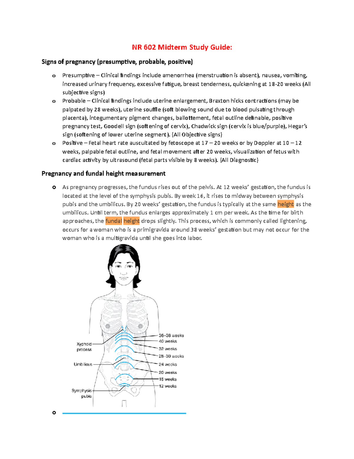 NR602 Midterm Review - NR 602 Midterm Study Guide: Signs Of Pregnancy ...