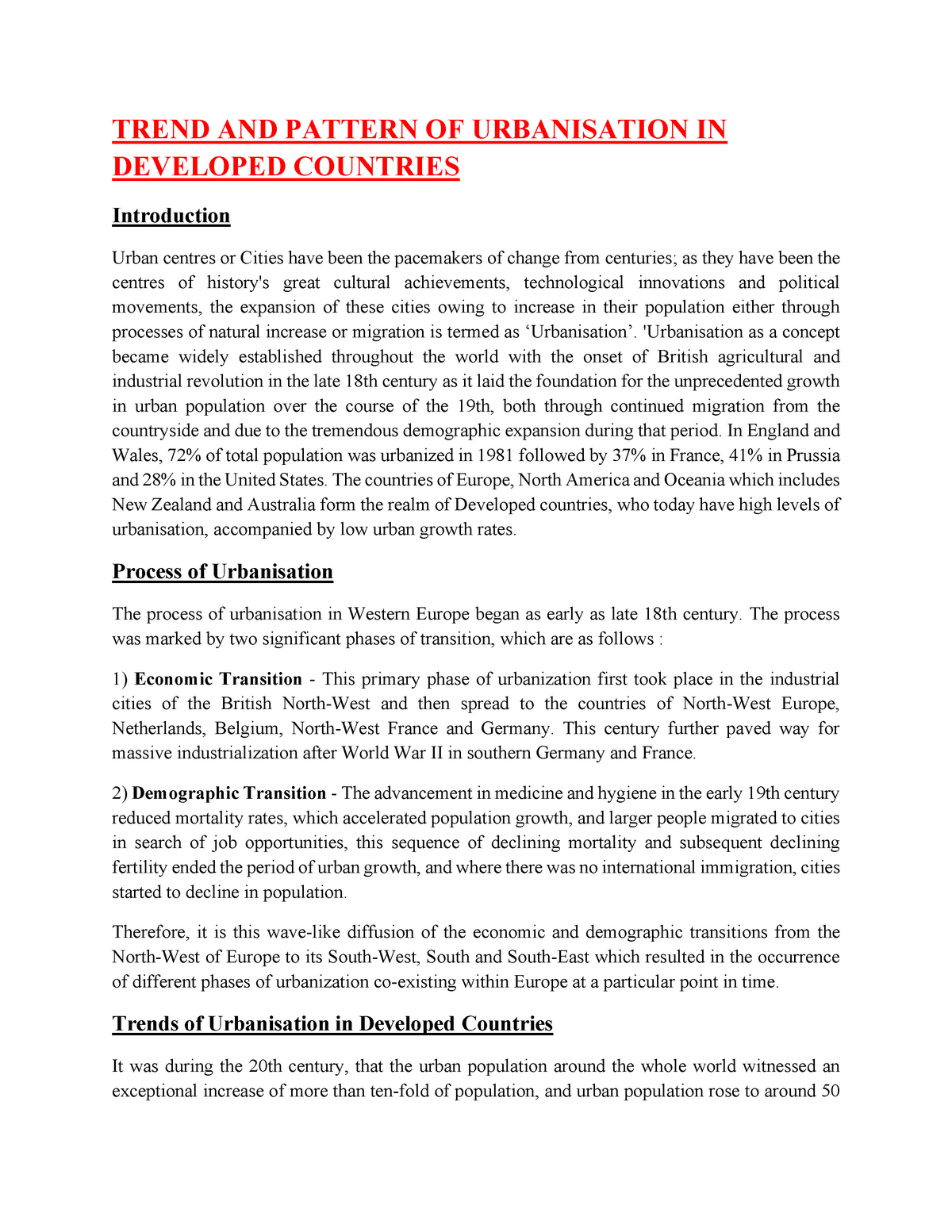 hypothesis of urbanisation trends and patterns in bloemfontein cbd