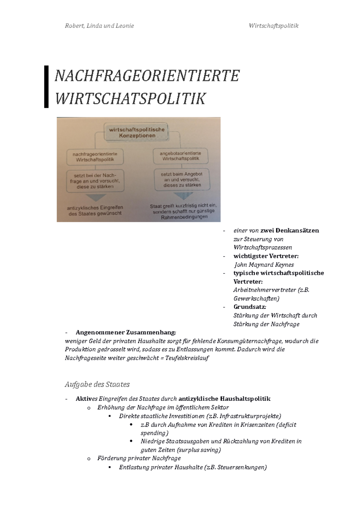 Angebots Und Nachfrageorientierte Wirtschaftspolitik Handout Nachfrageorientierte Wirtschaftspolitik - Robert, Linda und