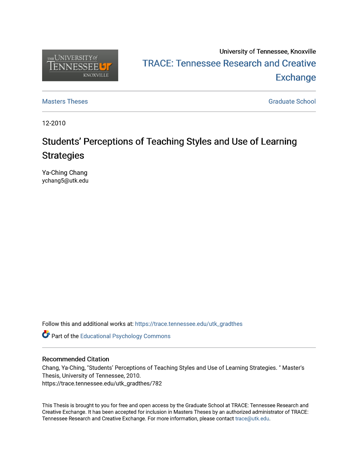 Students- Perceptions of Teaching Styles and Use of Learning Stra ...