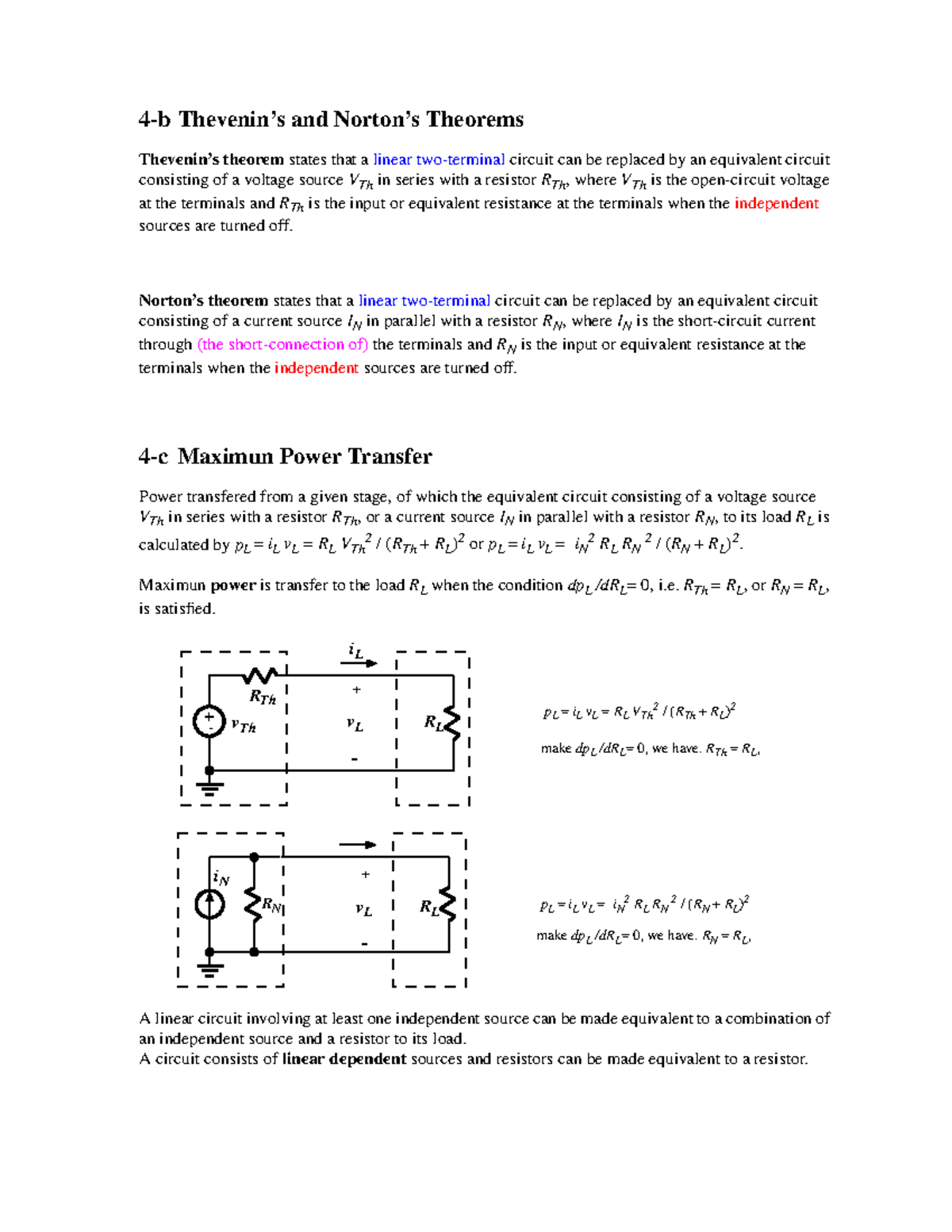 Maximum Power Transfer - 4-b Thevenin’s And Norton’s Theorems Thevenin ...