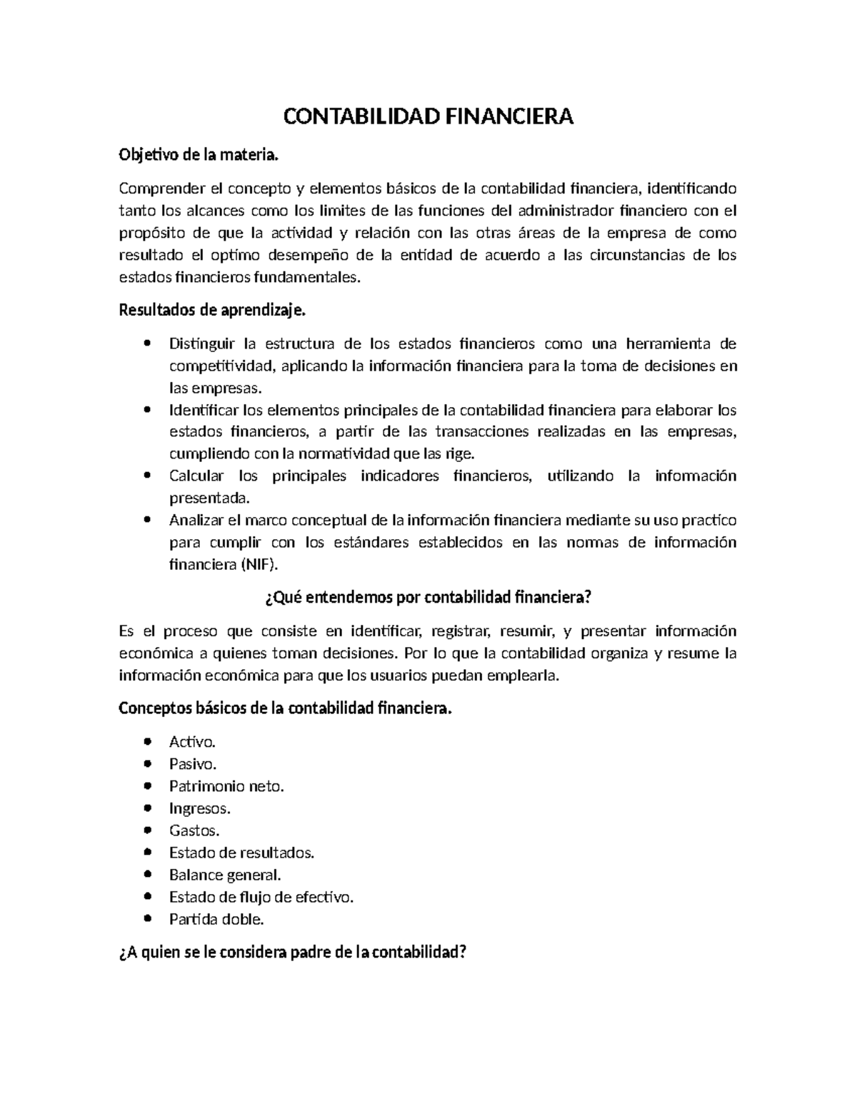 Contabilidad Financiera - CONTABILIDAD FINANCIERA Objetivo de la ...