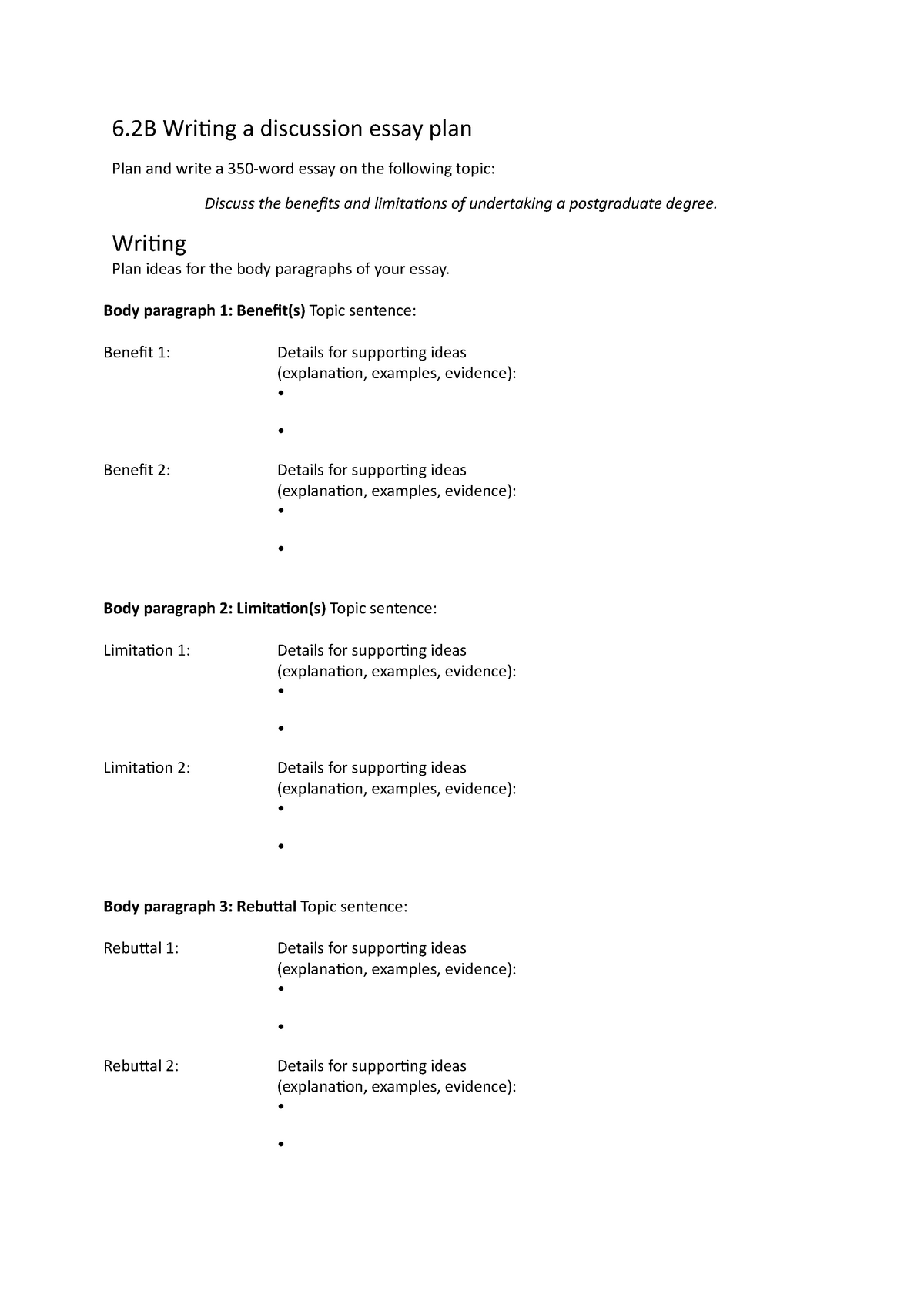 6.2B Writing a discussion essay plan - 6 Writing a discussion essay ...