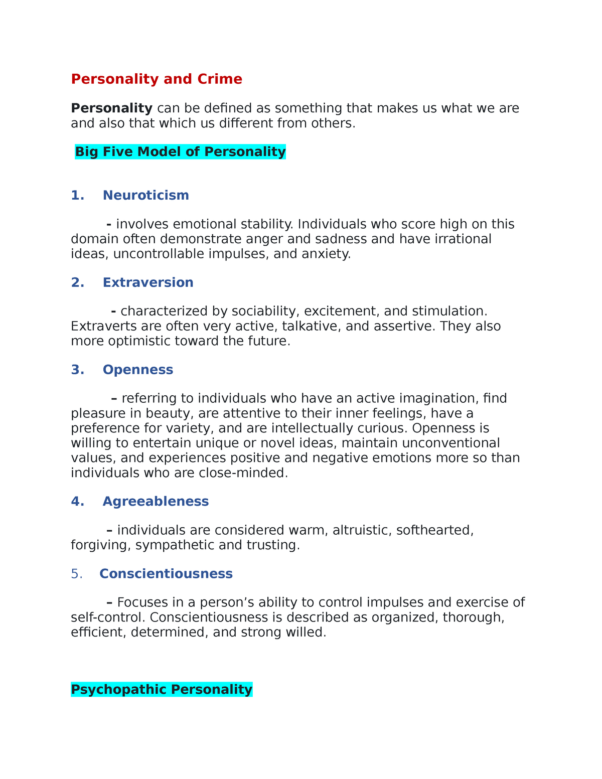 CRIM2 Week 6 Personality AND Crime - Personality And Crime Personality ...