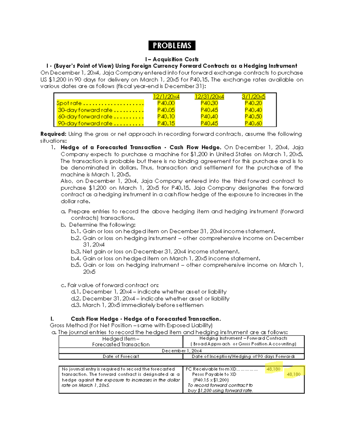Forex Hedging Handout 2 - PROBLEMS I – Acquisition Costs I - (Buyer’s ...